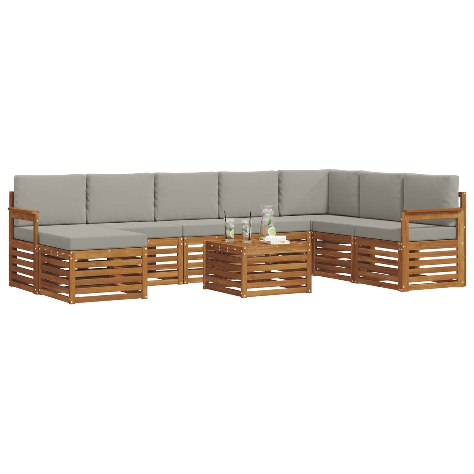 Set di divani da esterno 9 pcs Grigio Naturale e Chiaro | homemem39