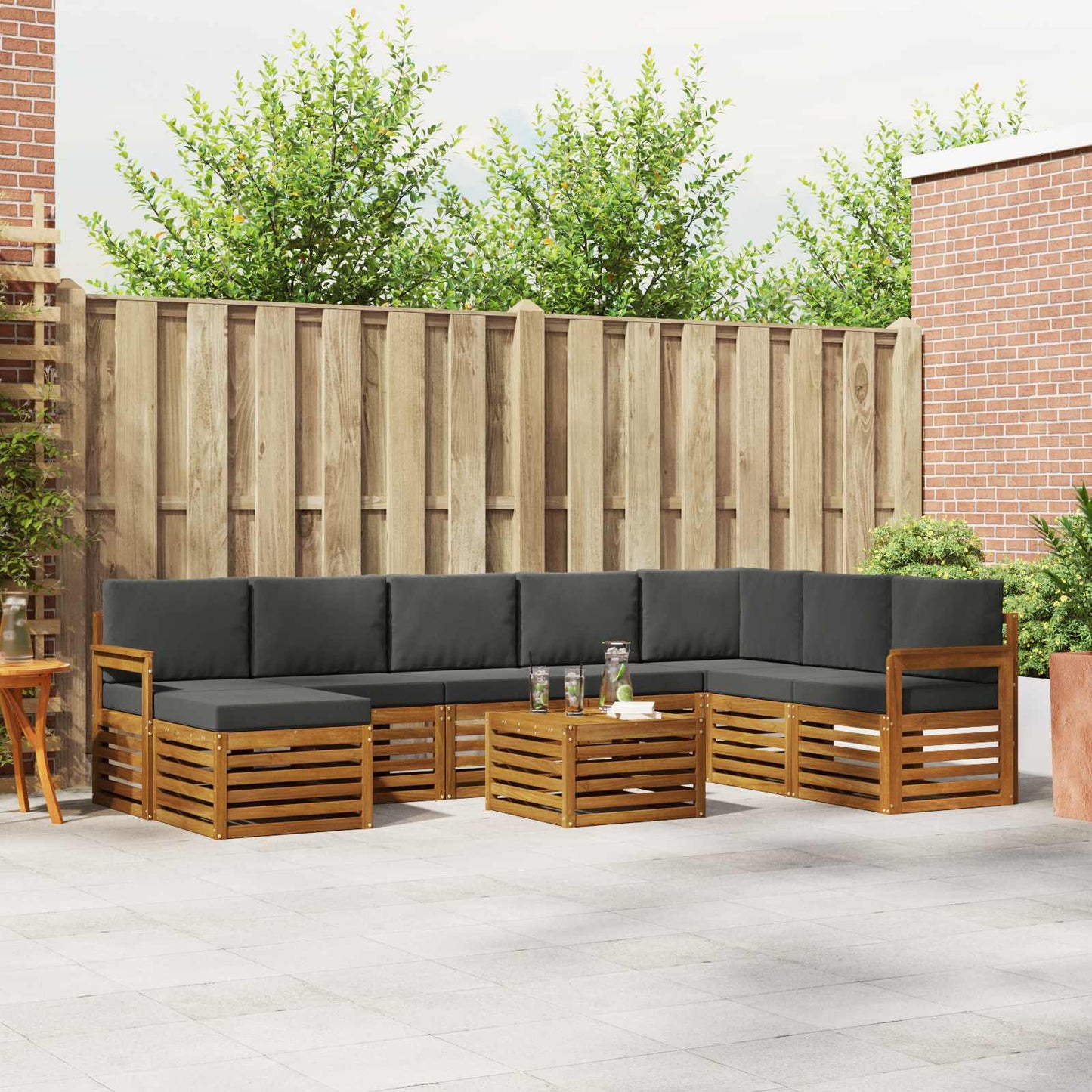 Set di divani da esterno con cuscino 9 pcs Naturale e Antracite | homemem39