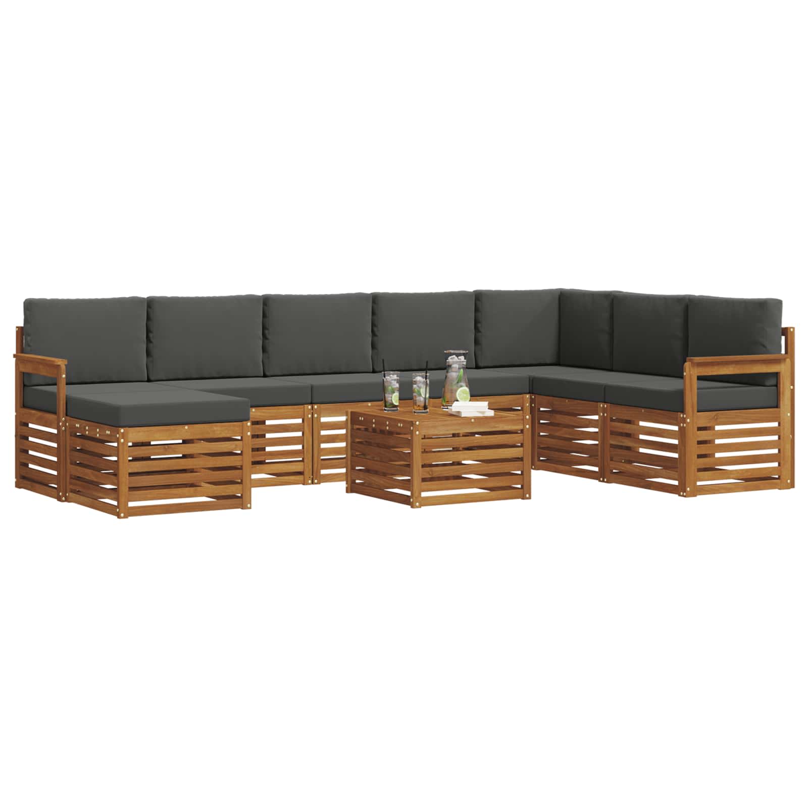 Set di divani da esterno con cuscino 9 pcs Naturale e Antracite | homemem39