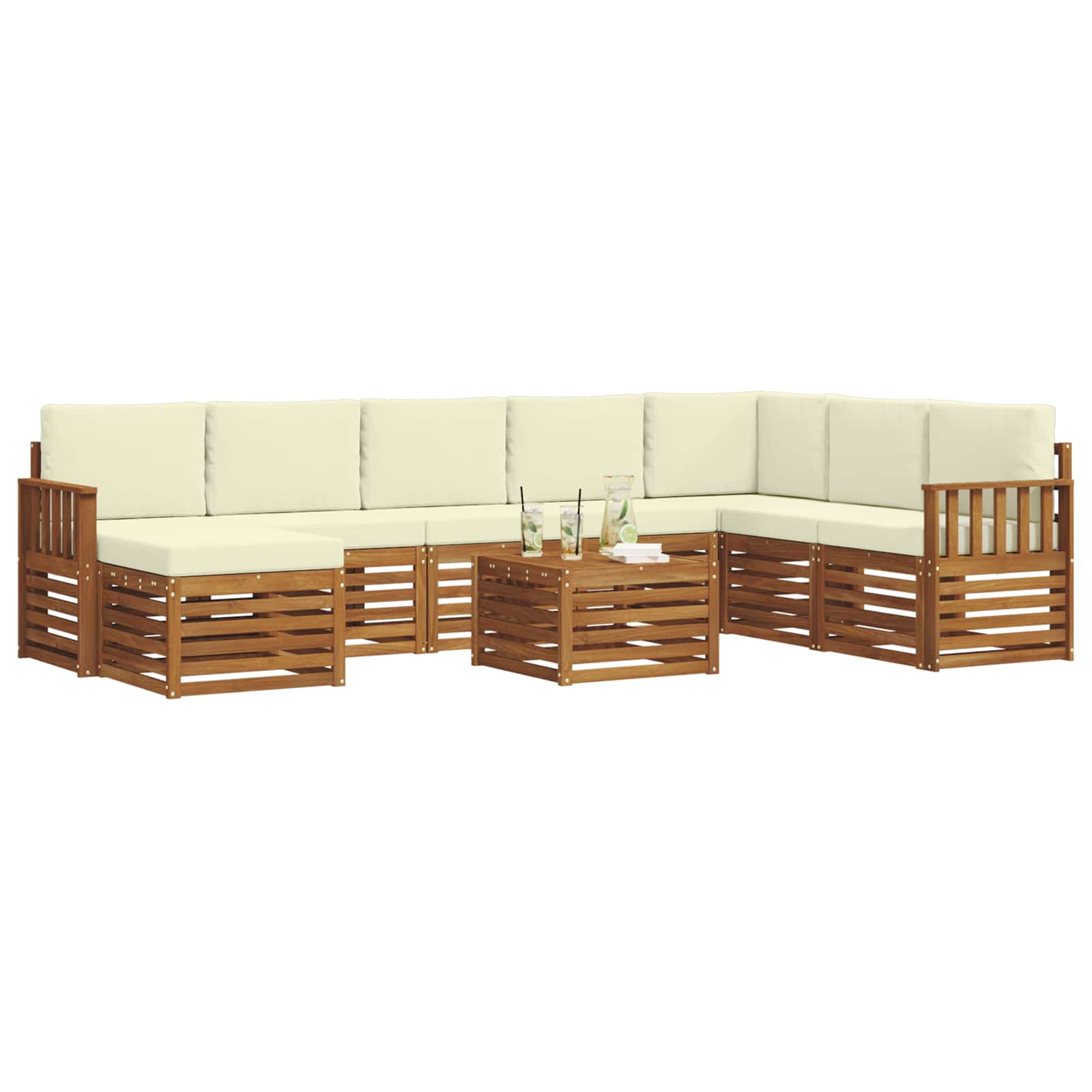 Set di divani da esterno con cuscino 9 pcs Naturale e Crema | homemem39