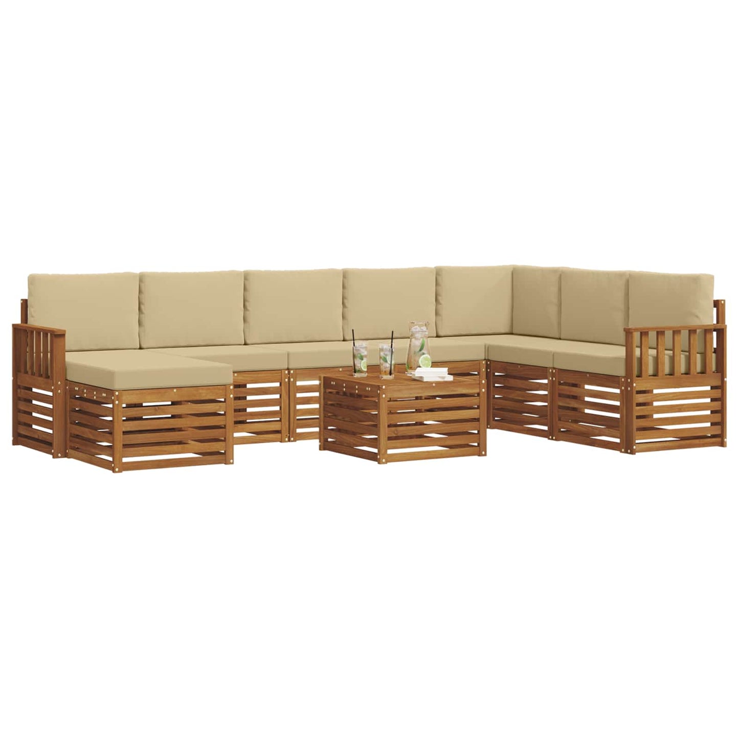 Set di divani da esterno con cuscino 9 pcs Naturale e Beige