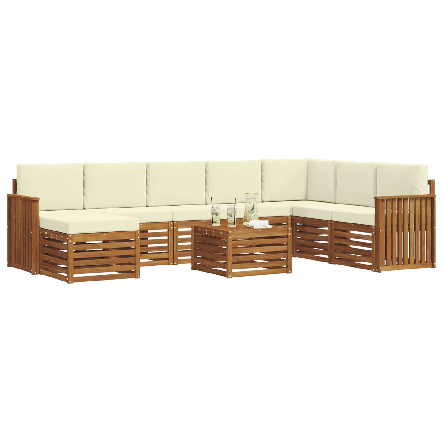 Set di divani da esterno con cuscino 9 pcs Naturale e Crema