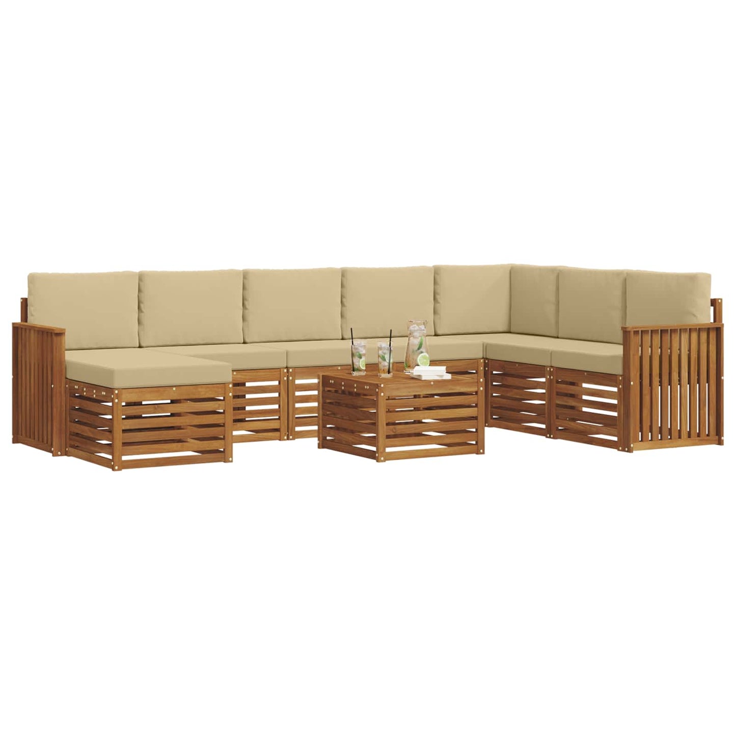 Set di divani da esterno con cuscino 9 pcs Naturale e Beige