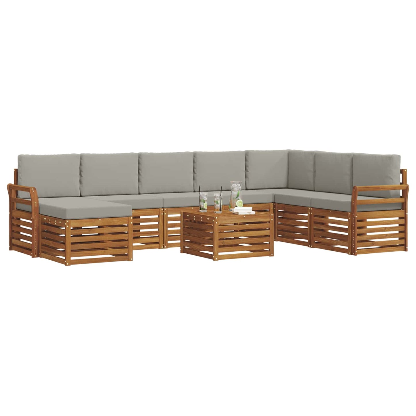 Set di divani da esterno 9 pcs Grigio Naturale e Chiaro