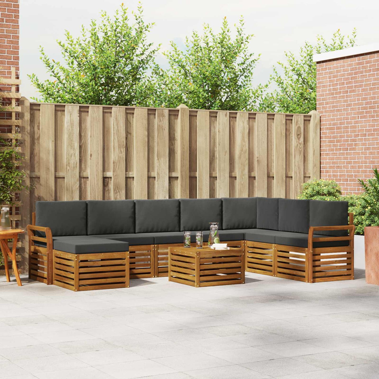 Set di divani da esterno con cuscino 9 pcs Naturale e Antracite | homemem39