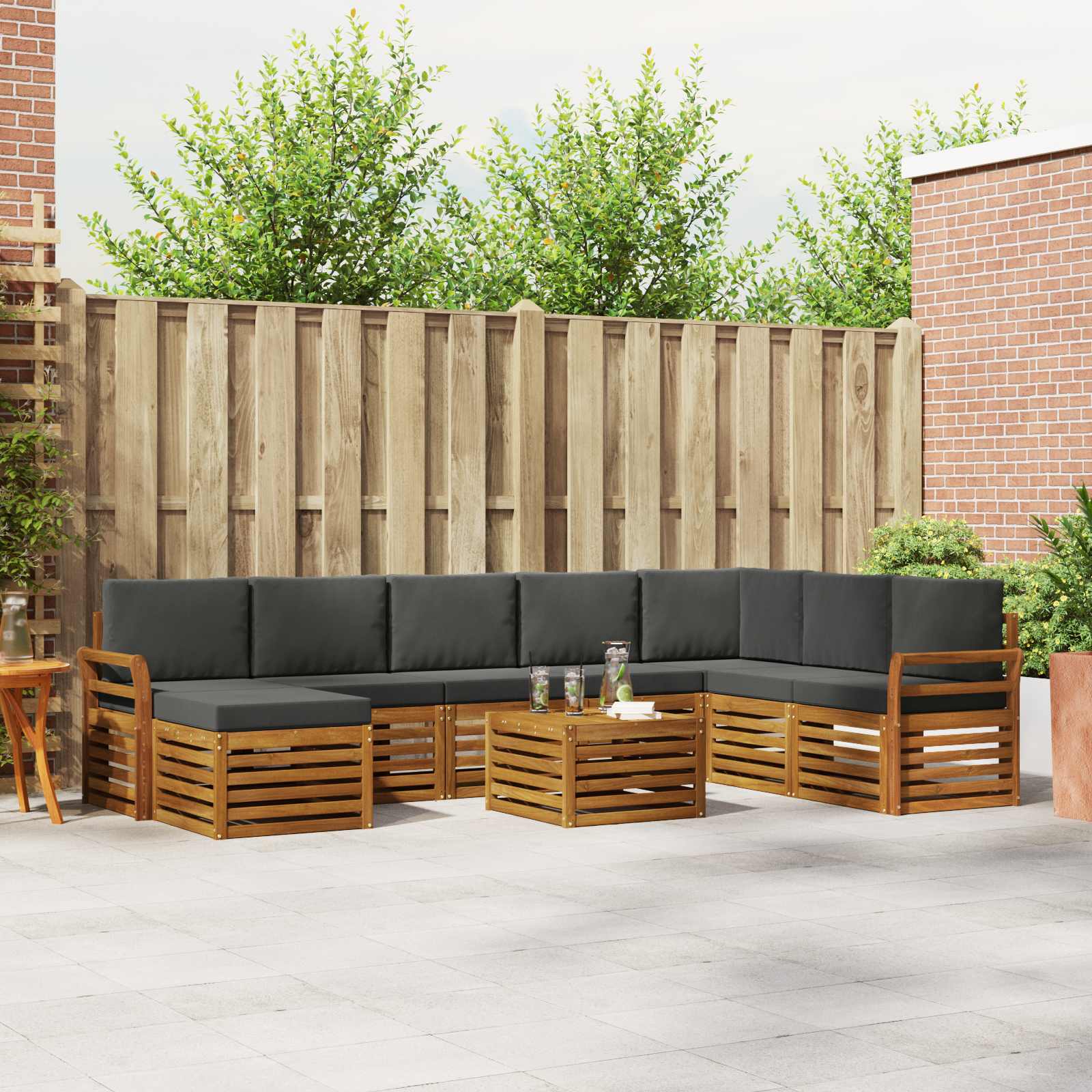 Set di divani da esterno con cuscino 9 pcs Naturale e Antracite | homemem39