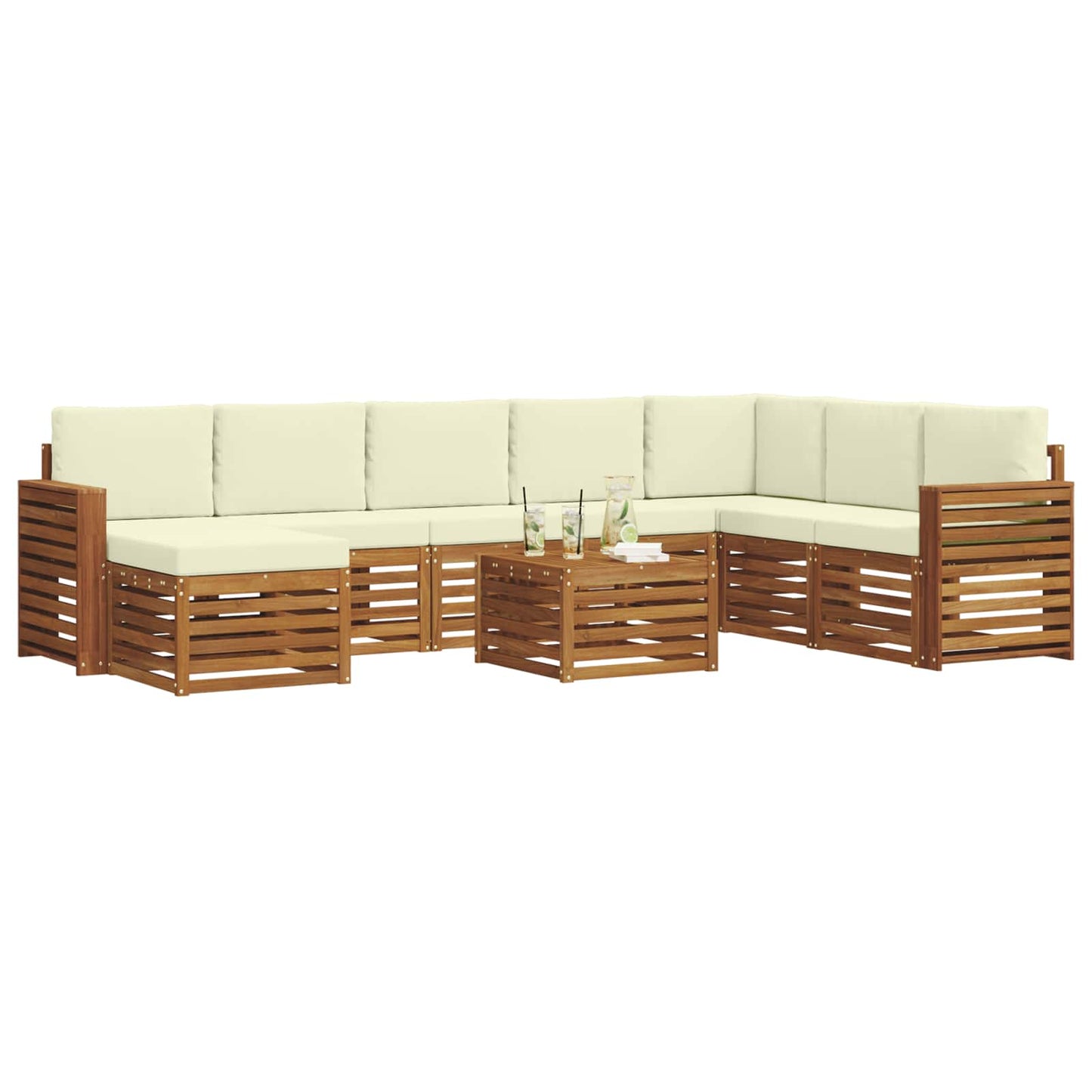 Set di divani da esterno con cuscino 9 pcs Naturale e Crema