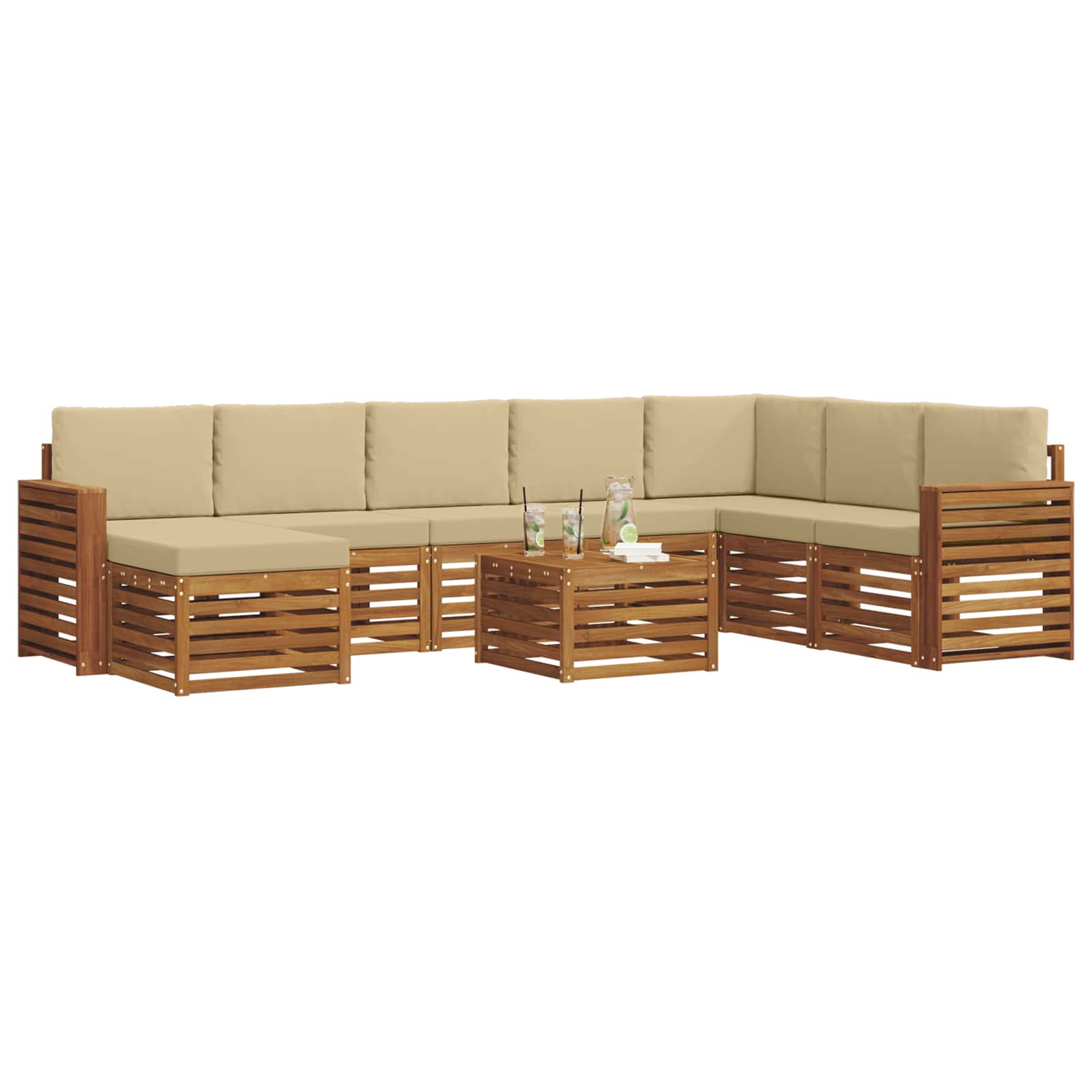 Set di divani da esterno con cuscino 9 pcs Naturale e Beige | homemem39
