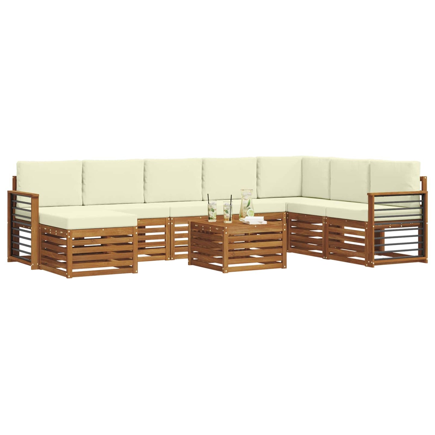 Set di divani da esterno con cuscino 9 pcs Naturale e Crema | homemem39
