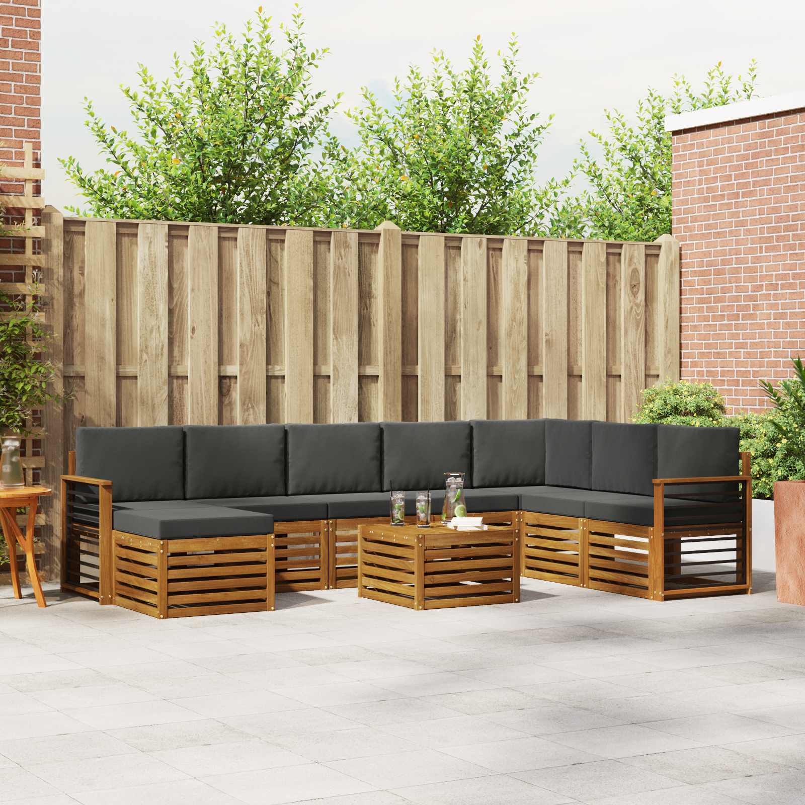 Set di divani da esterno con cuscino 9 pcs Naturale e Antracite | homemem39