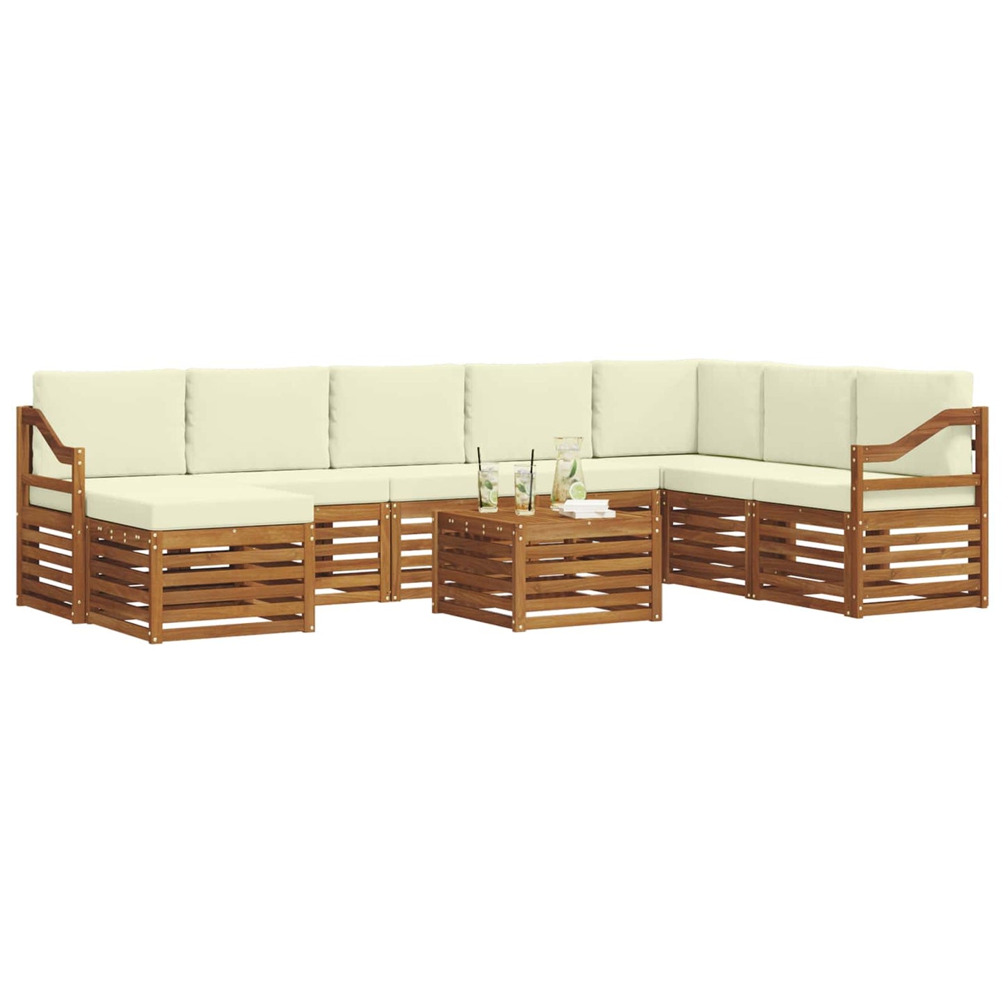 Set di divani da esterno con cuscino 9 pcs Naturale e Crema