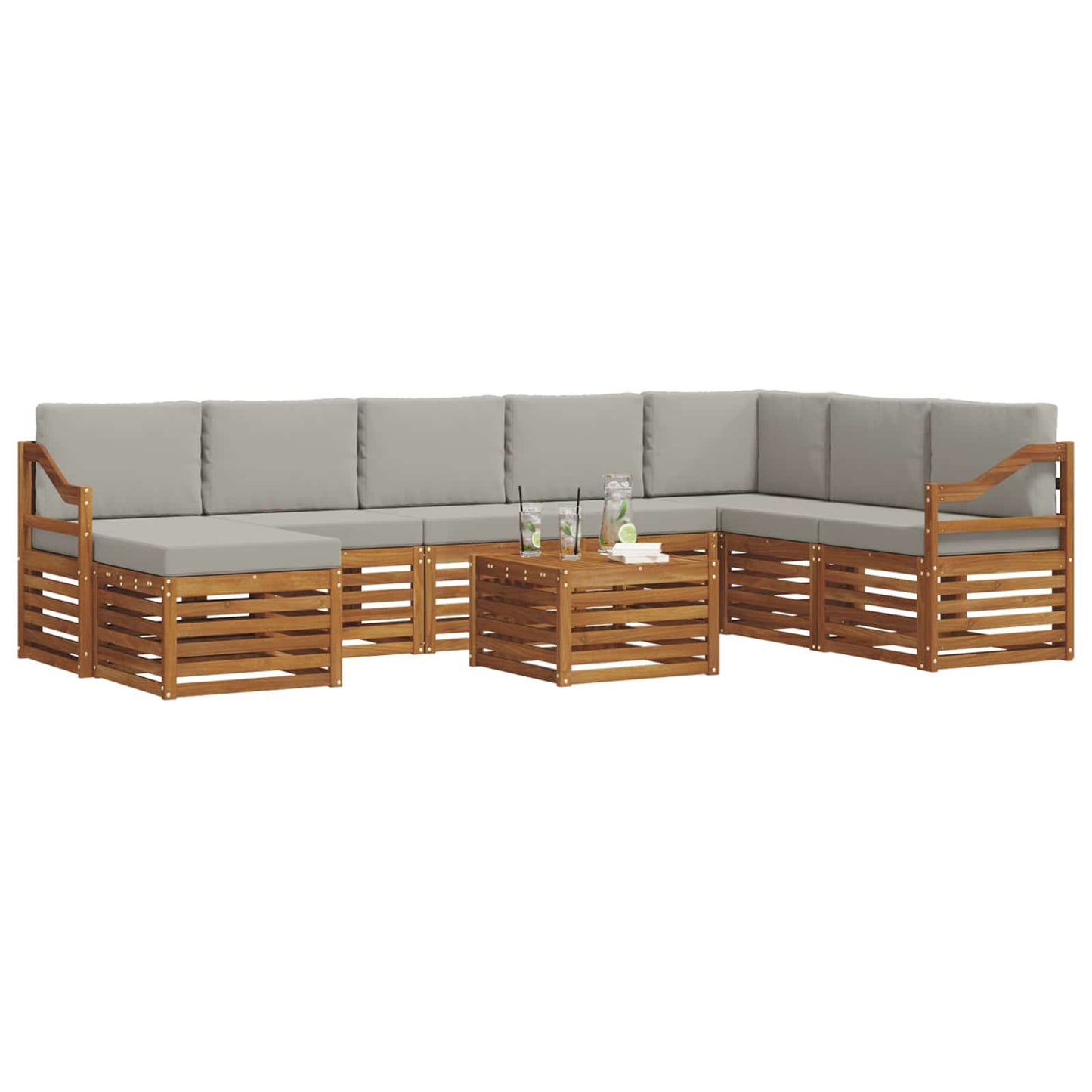 Set di divani da esterno 9 pcs Grigio Naturale e Chiaro | homemem39