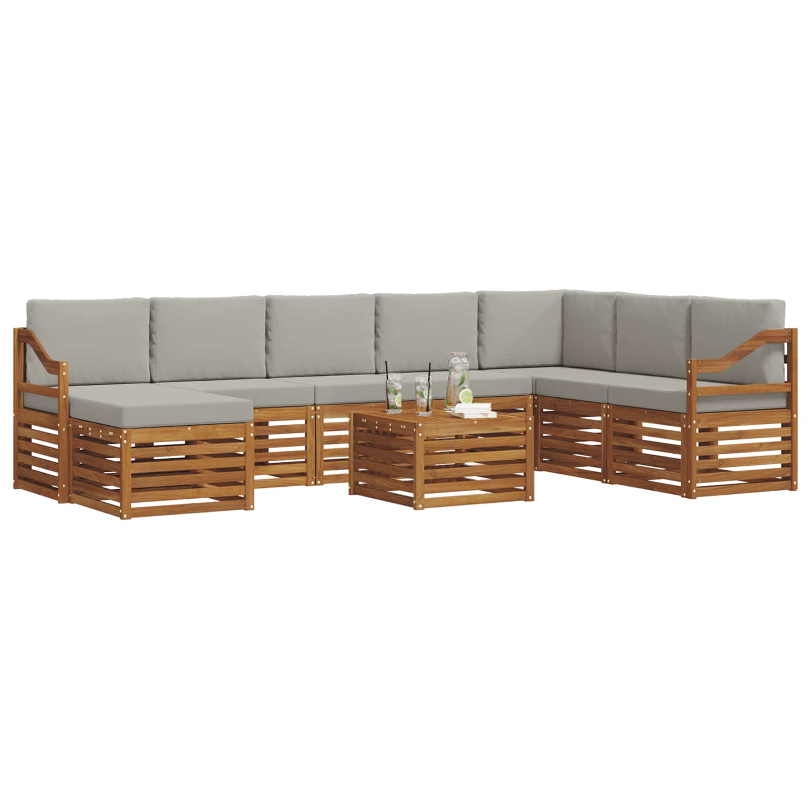 Set di divani da esterno 9 pcs Grigio Naturale e Chiaro | homemem39