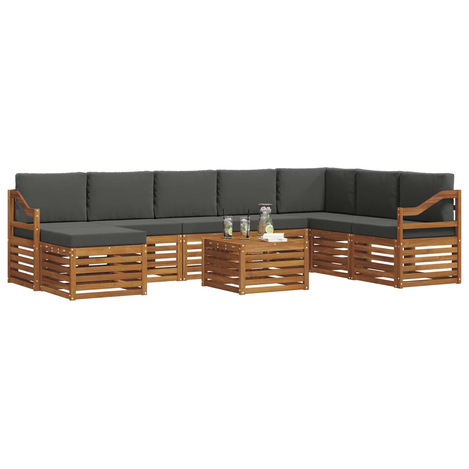 Set di divani da esterno con cuscino 9 pcs Naturale e Antracite | homemem39