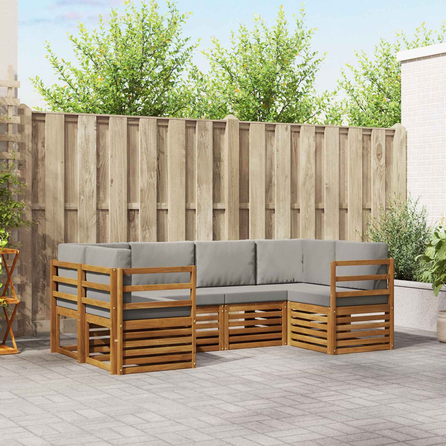 Set divano sezionale con cuscino 6 pcs Grigio Naturale e Chiaro
