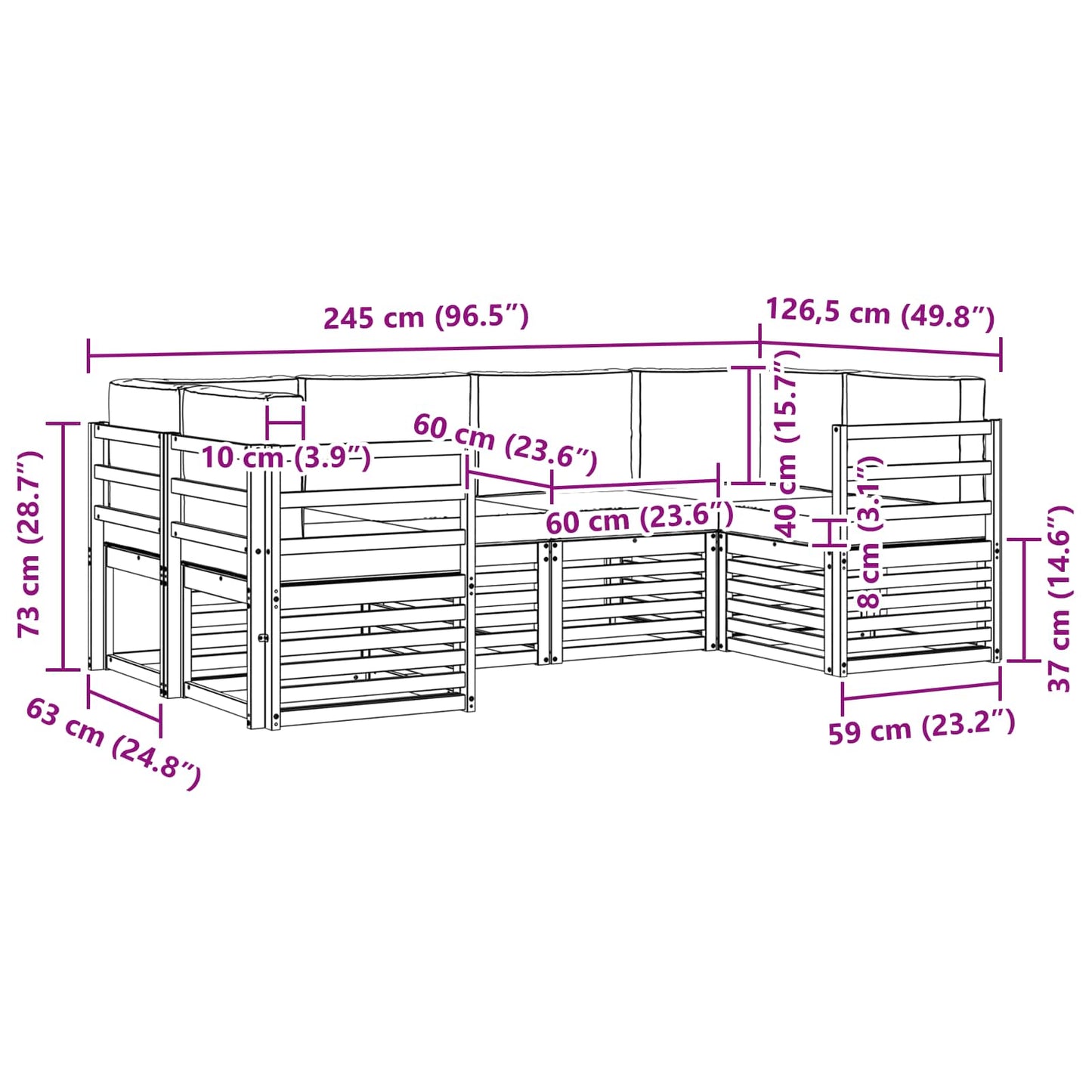 Set divano sezionale con cuscino 6 pcs Naturale