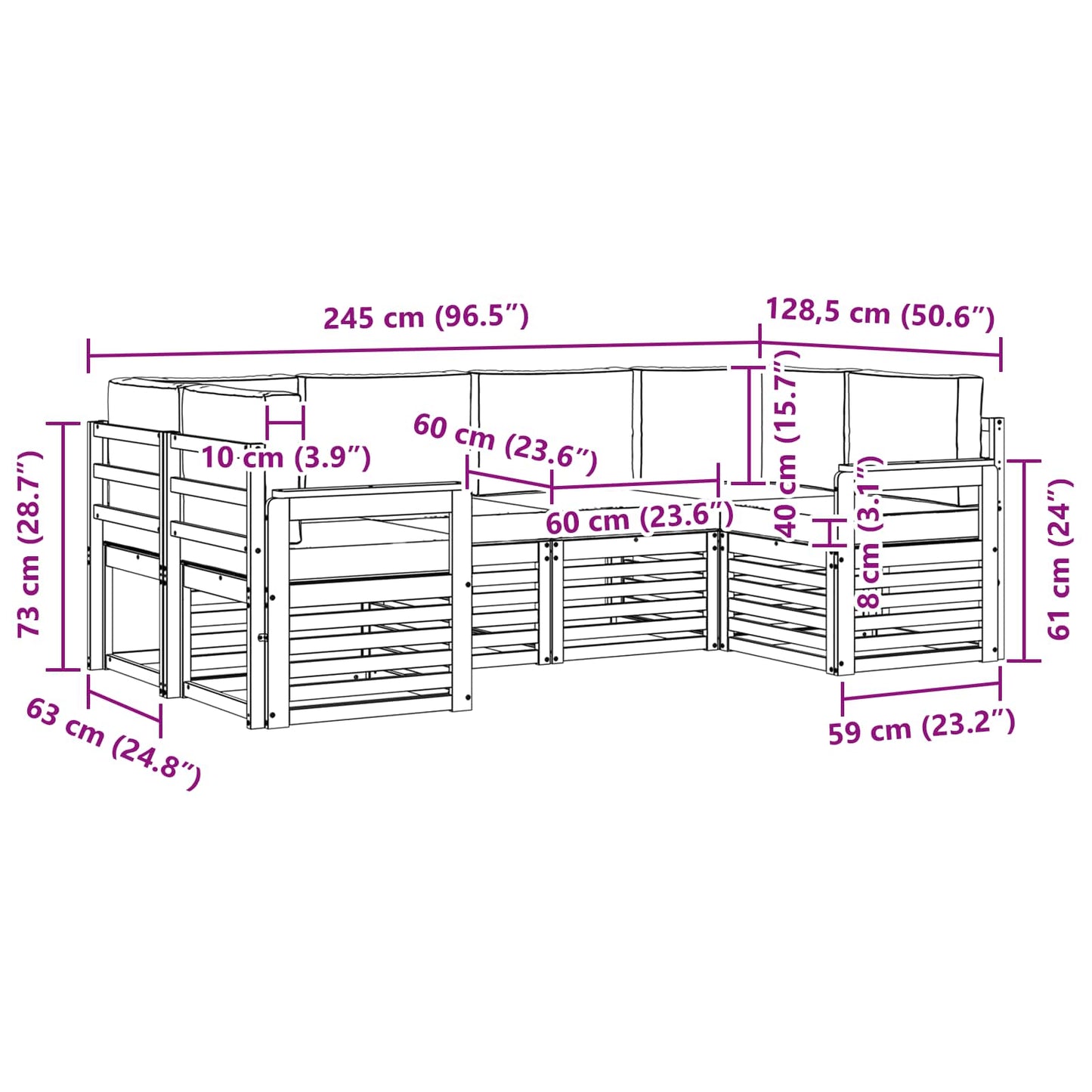 Set divano sezionale con cuscino 6 pcs Naturale | homemem39