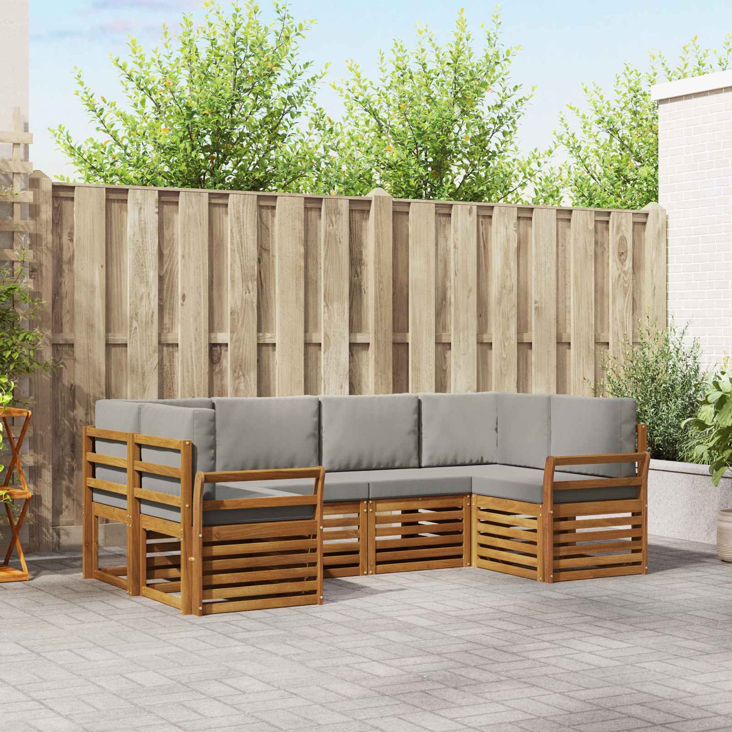 Set divano sezionale con cuscino 6 pcs Grigio Naturale e Chiaro