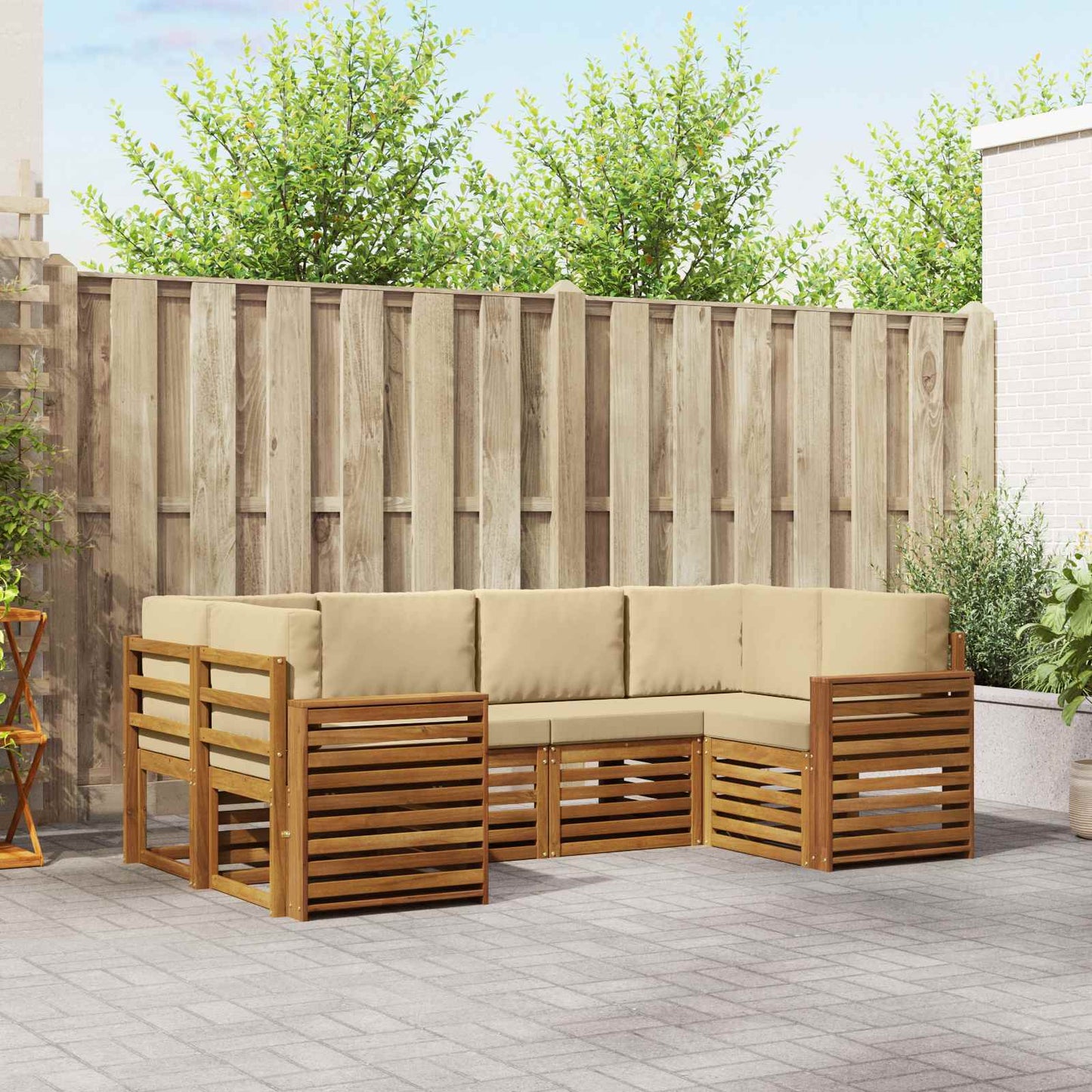 Set divano sezionale con cuscino 6 pcs Naturale e Beige