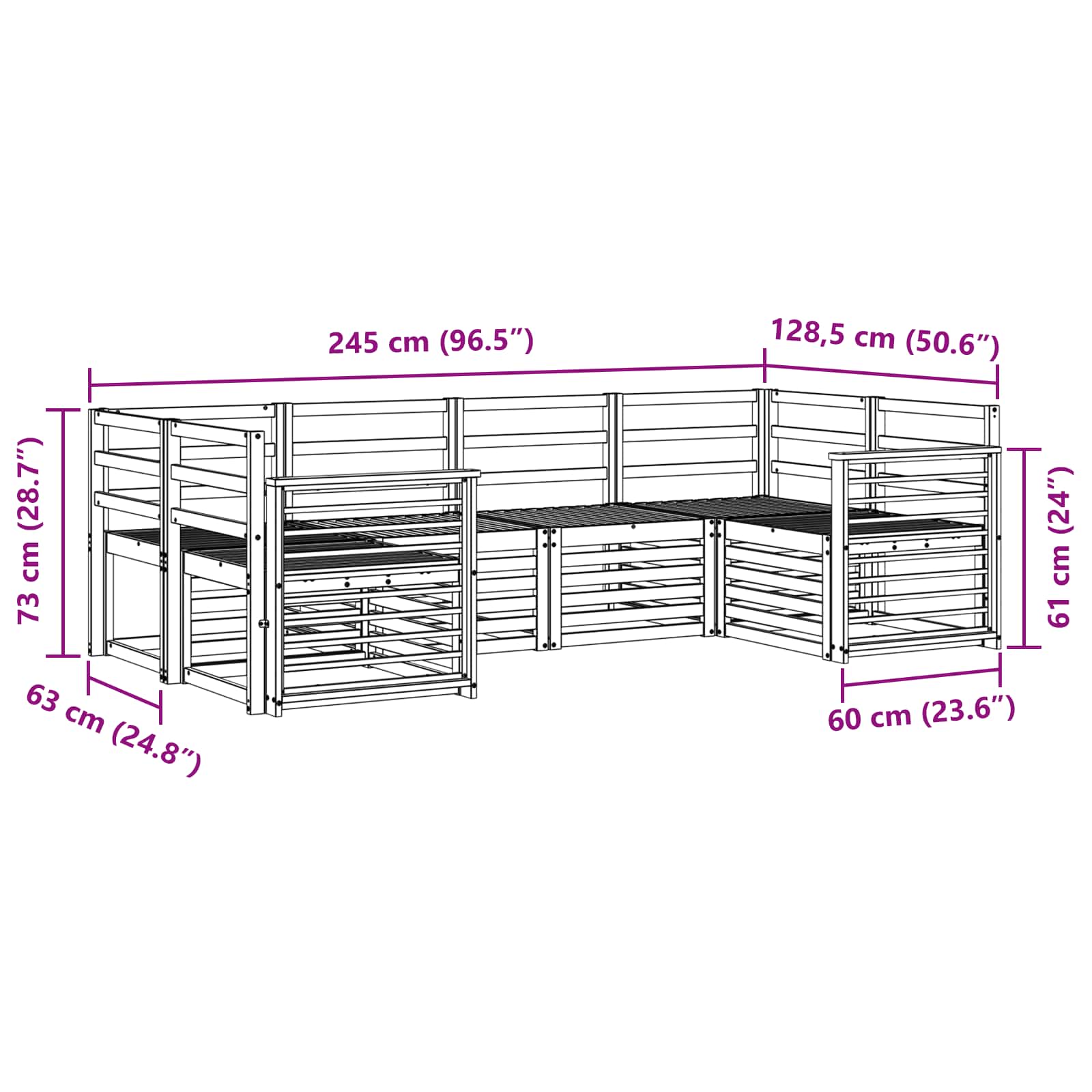 Set divani 6 pcs Naturale Legno di Acacia Massello | homemem39
