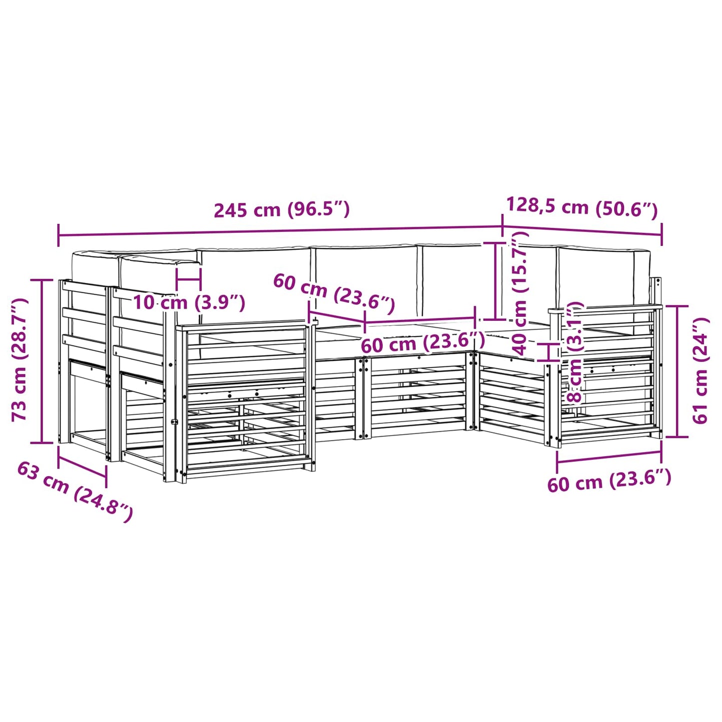 Set divano sezionale con cuscino 6 pcs Naturale | homemem39