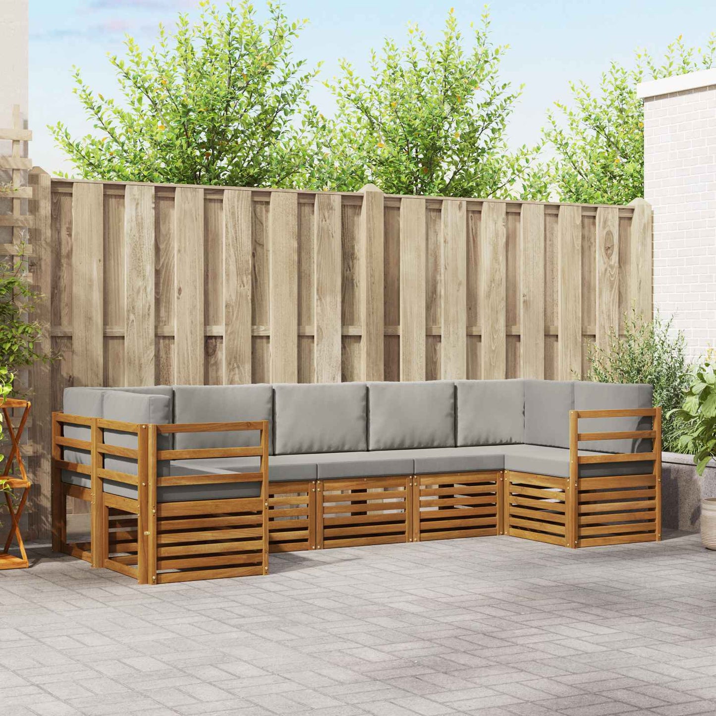 Set divano sezionale con cuscino 7 pcs Grigio Naturale e Chiaro