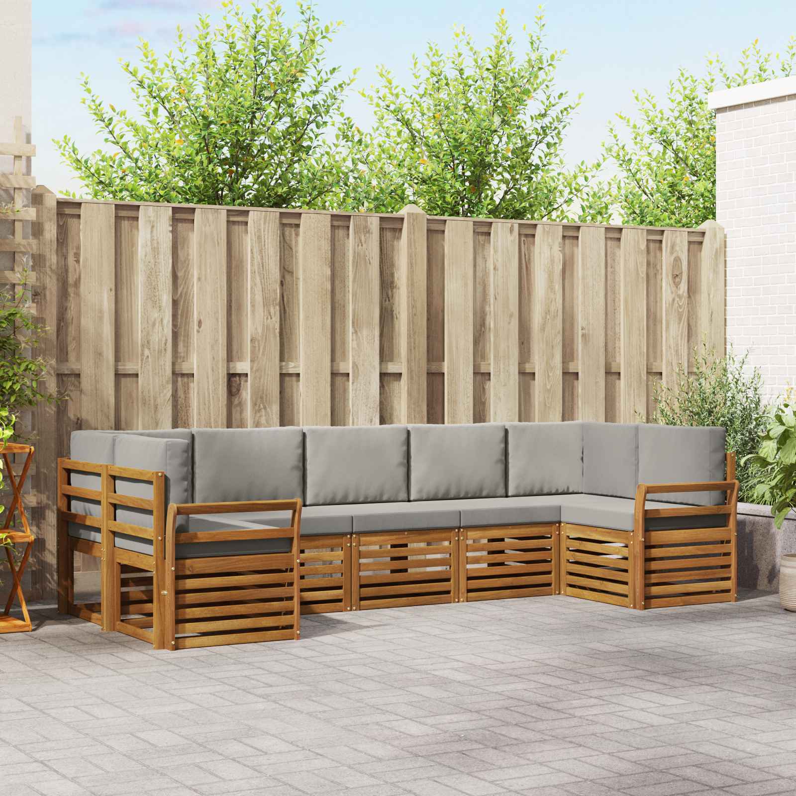 Set divano sezionale con cuscino 7 pcs Grigio Naturale e Chiaro | homemem39