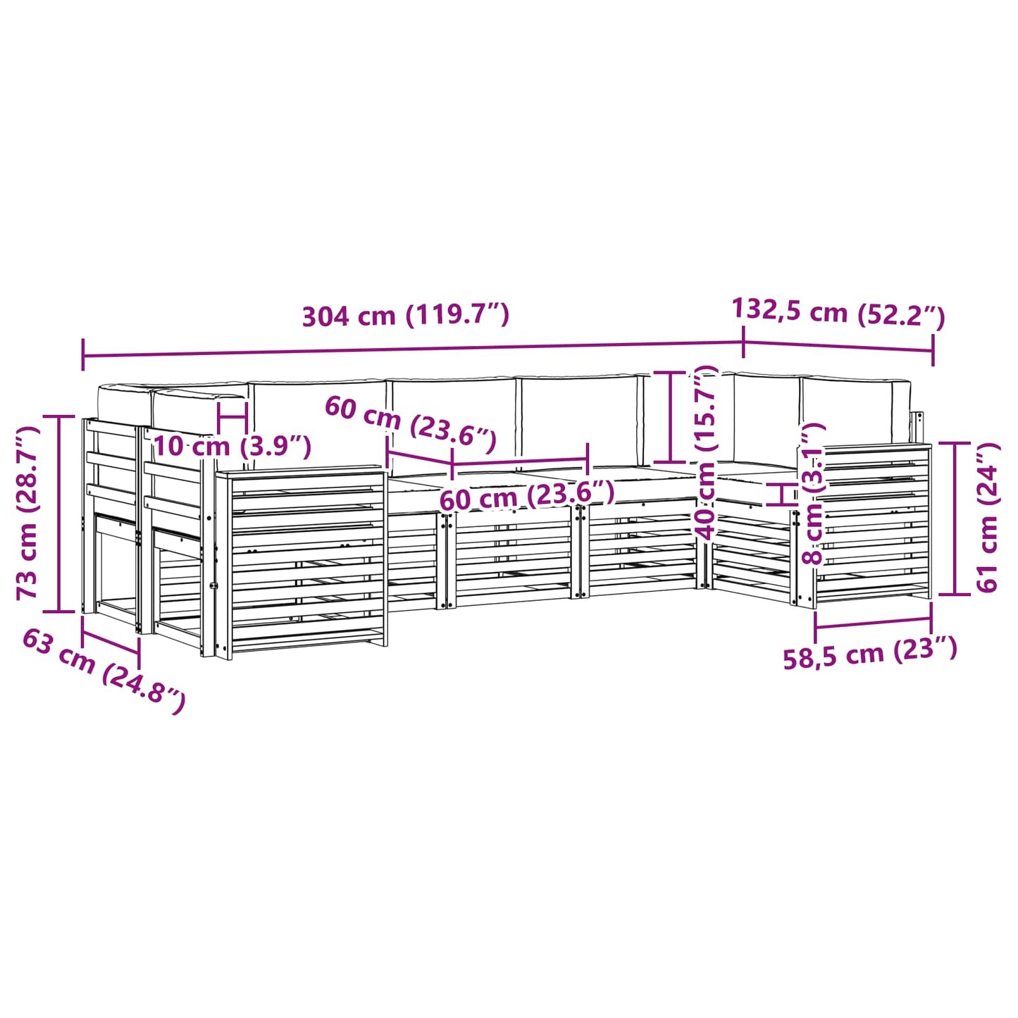 Set divano sezionale con cuscino 7 pcs Grigio Naturale e Chiaro | homemem39