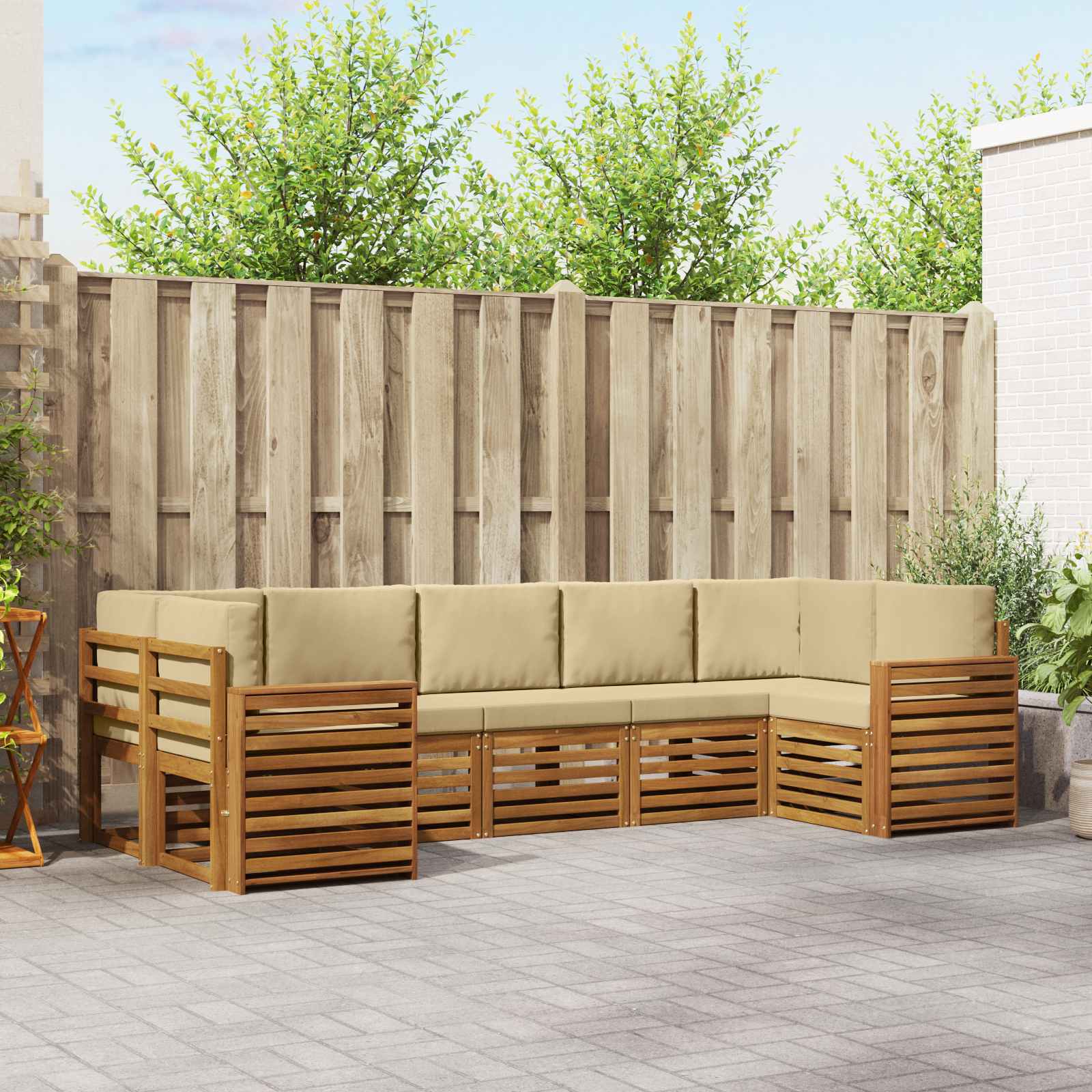 Set divano sezionale con cuscino 7 pcs Naturale e Beige | homemem39