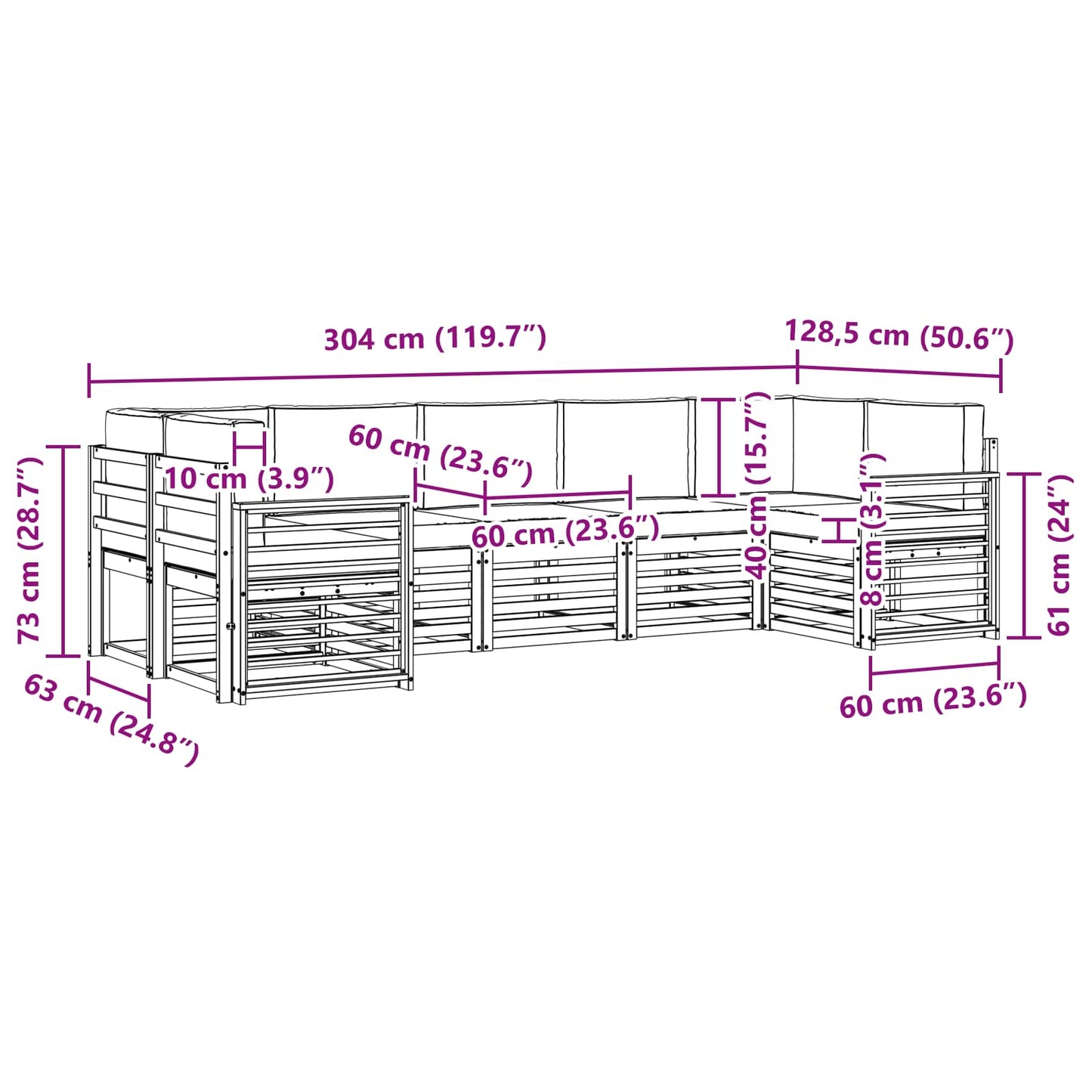 Set divano sezionale con cuscino 7 pcs Naturale e Antracite | homemem39