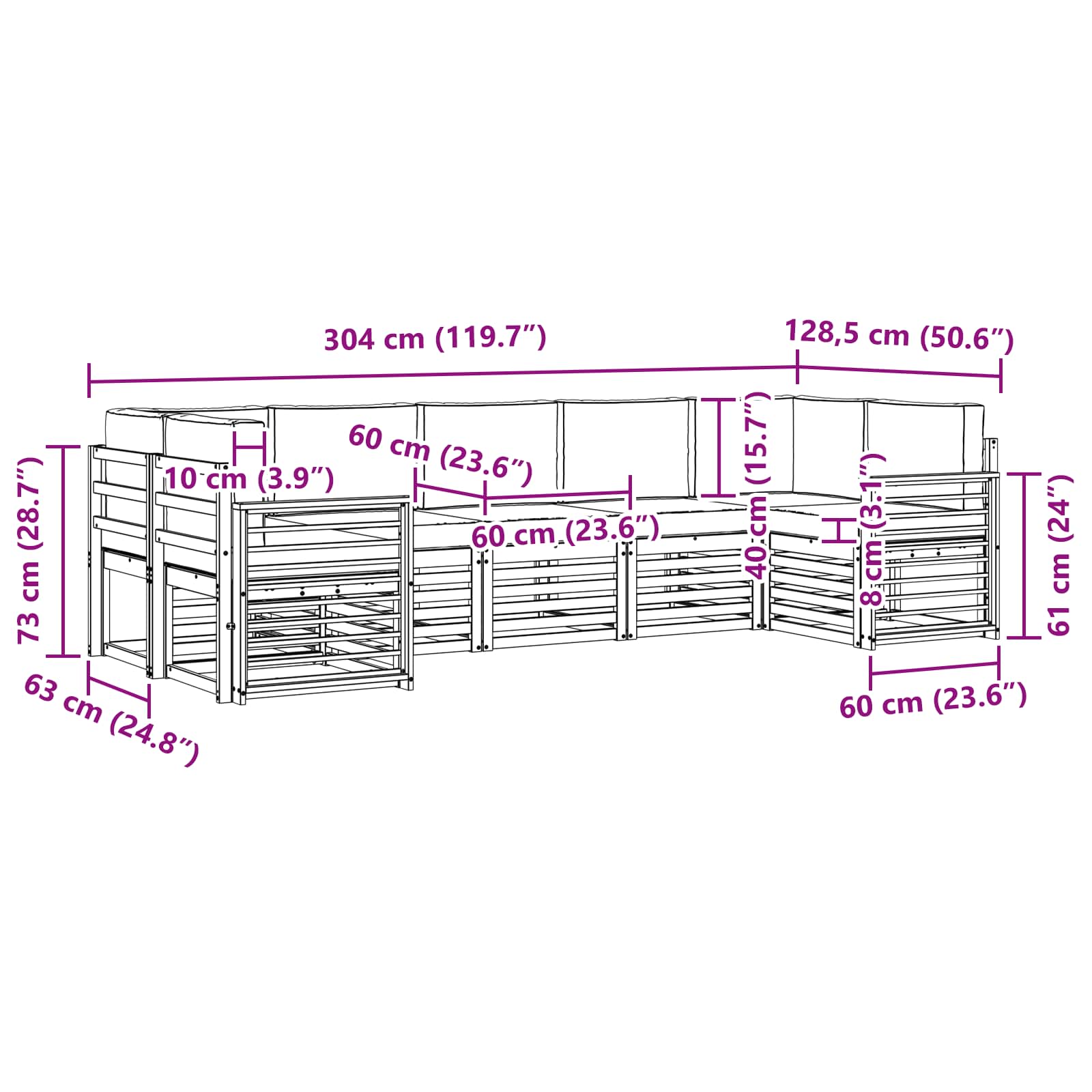 Set divano sezionale con cuscino 7 pcs Naturale e Antracite | homemem39
