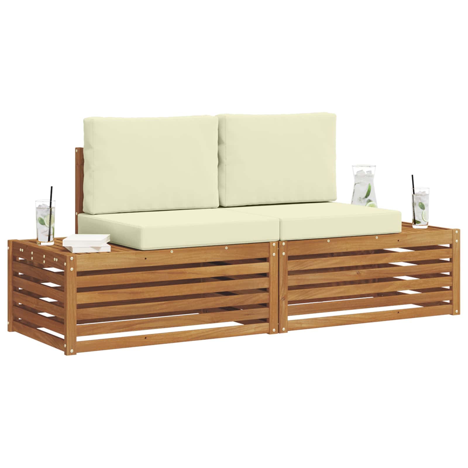Set di divani da esterno con cuscino 2 Pezzo Naturale e Crema | homemem39