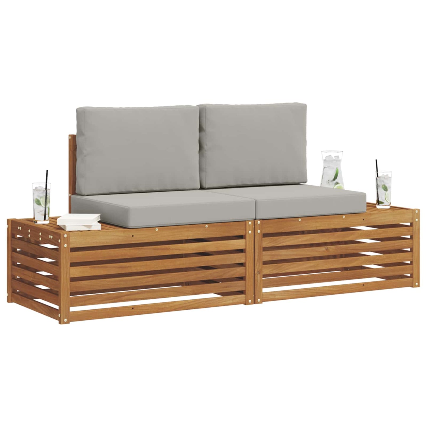 Set di divani da esterno 2 Pezzo Grigio Naturale e Chiaro | homemem39