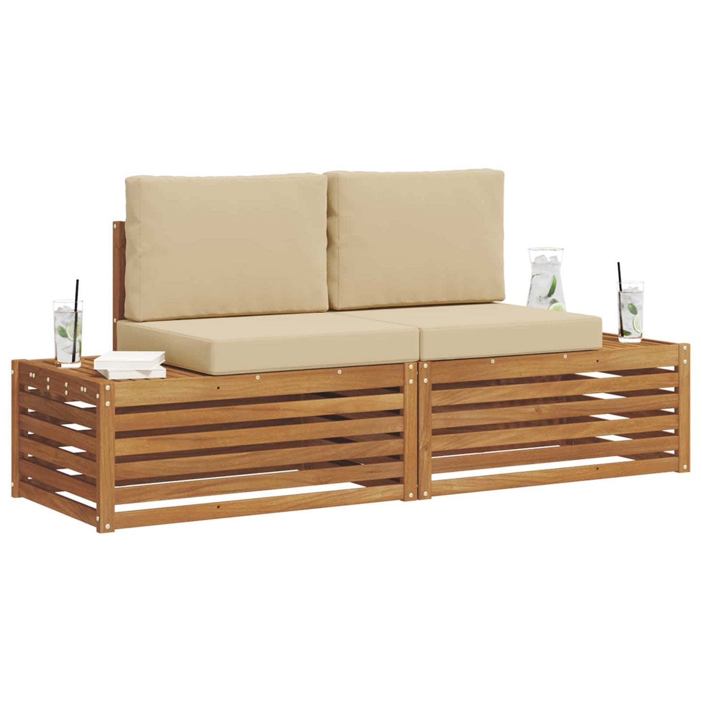 Set di divani da esterno con cuscino 2 Pezzo Naturale e Beige | homemem39