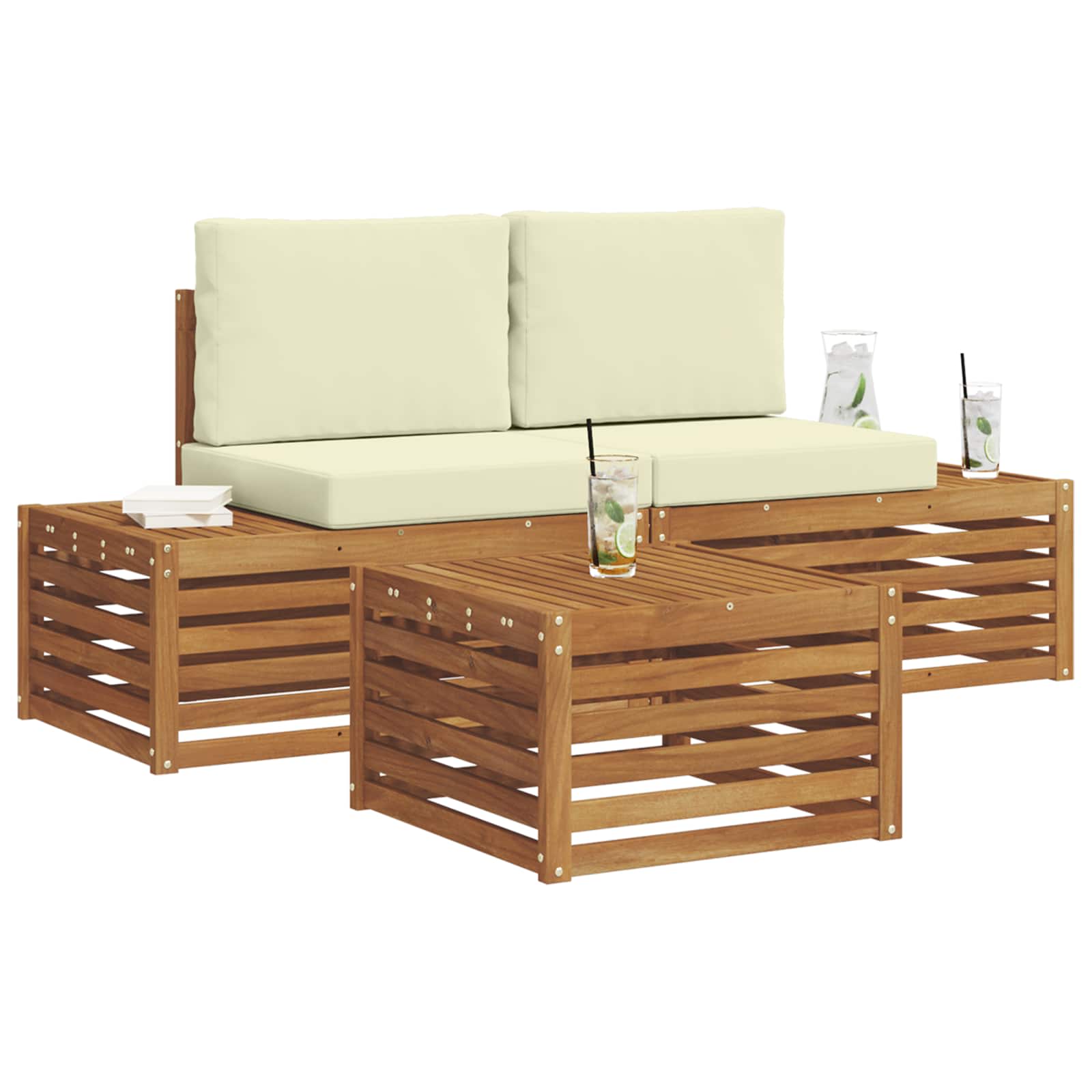 Set di divani da esterno Naturale e Crema 59 x 59 x 37 cm | homemem39