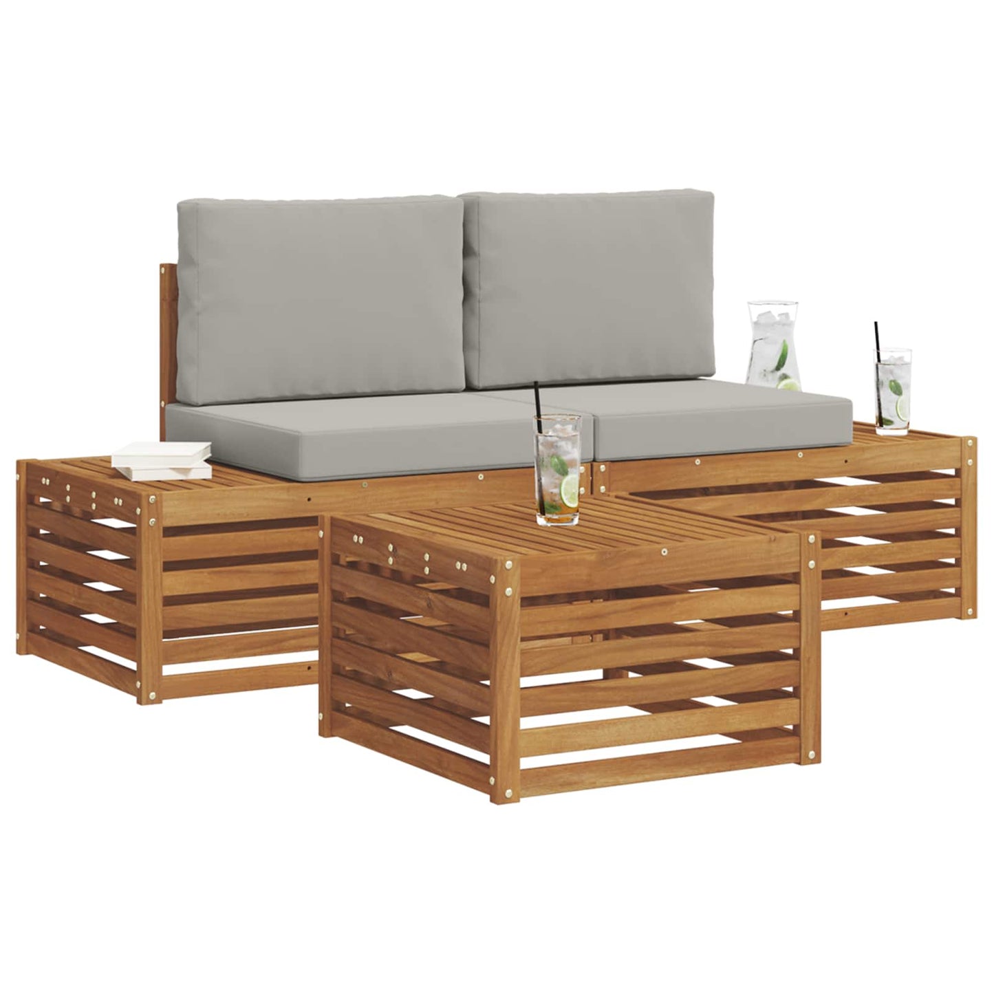 Set di divani da esterno con cuscino Grigio Naturale e Chiaro