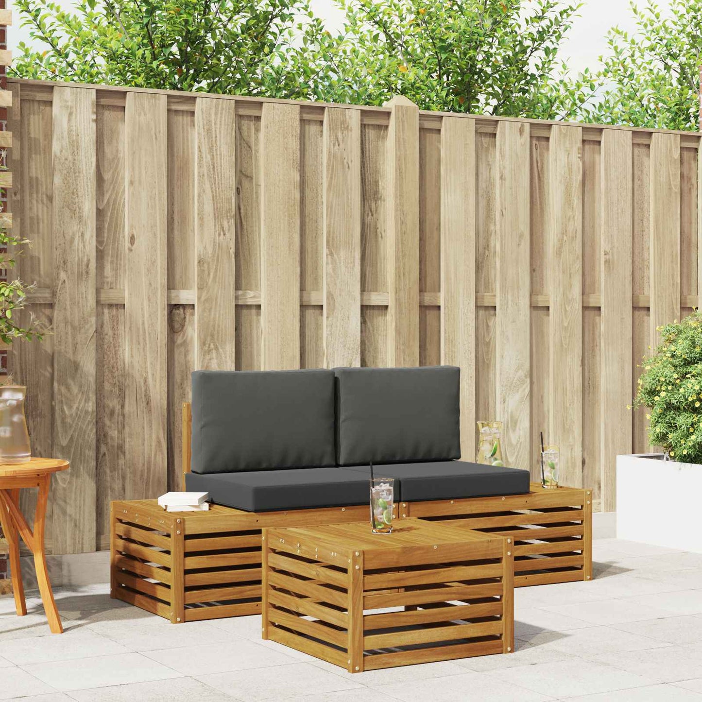 Set di divani da esterno Naturale e Antracite 59 x 59 x 37 cm | homemem39