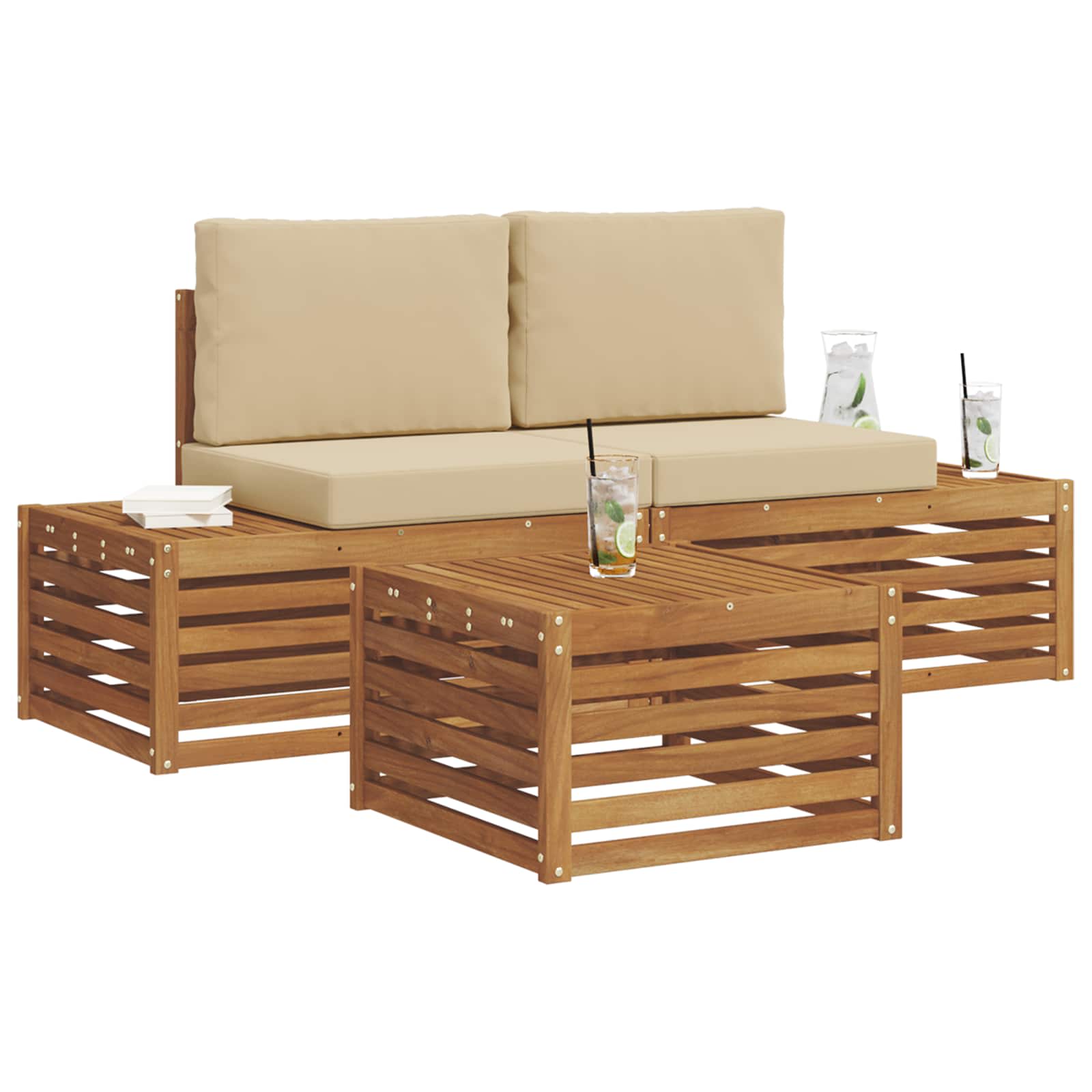 Set di divani da esterno Naturale e Beige 59 x 59 x 37 cm | homemem39