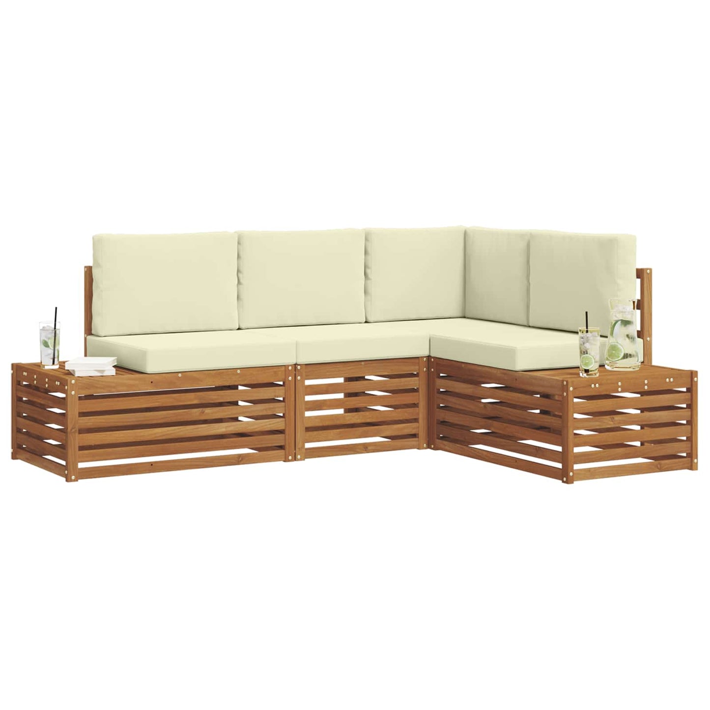 Set di divani da esterno con cuscino 4 Pezzo Naturale e Crema | homemem39