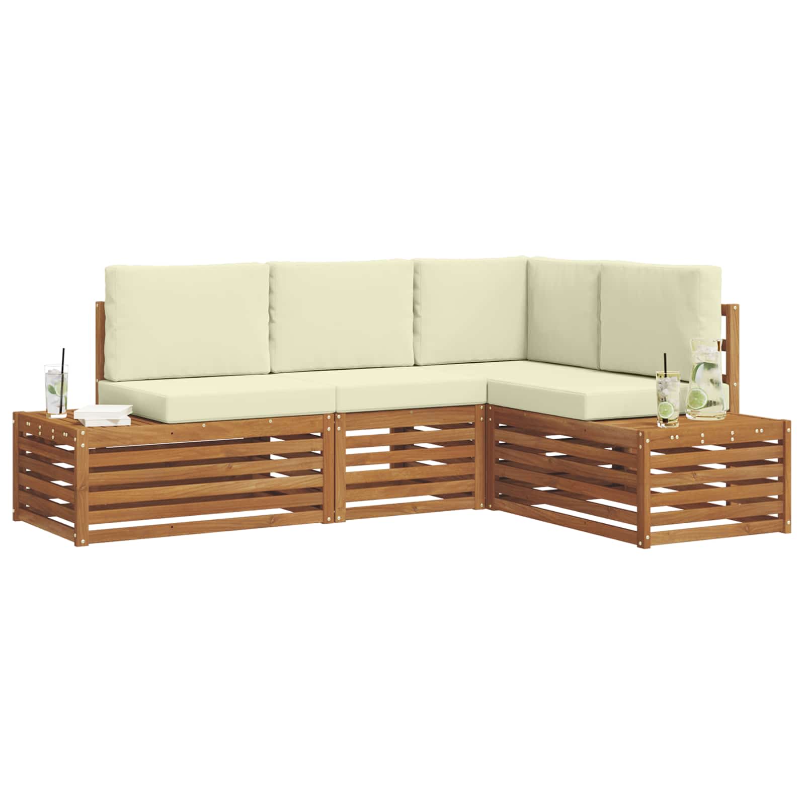 Set di divani da esterno con cuscino 4 Pezzo Naturale e Crema | homemem39