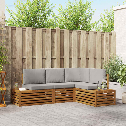Set di divani da esterno 4 Pezzo Grigio Naturale e Chiaro | homemem39
