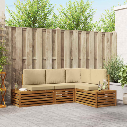 Set di divani da esterno con cuscino 4 Pezzo Naturale e Beige | homemem39