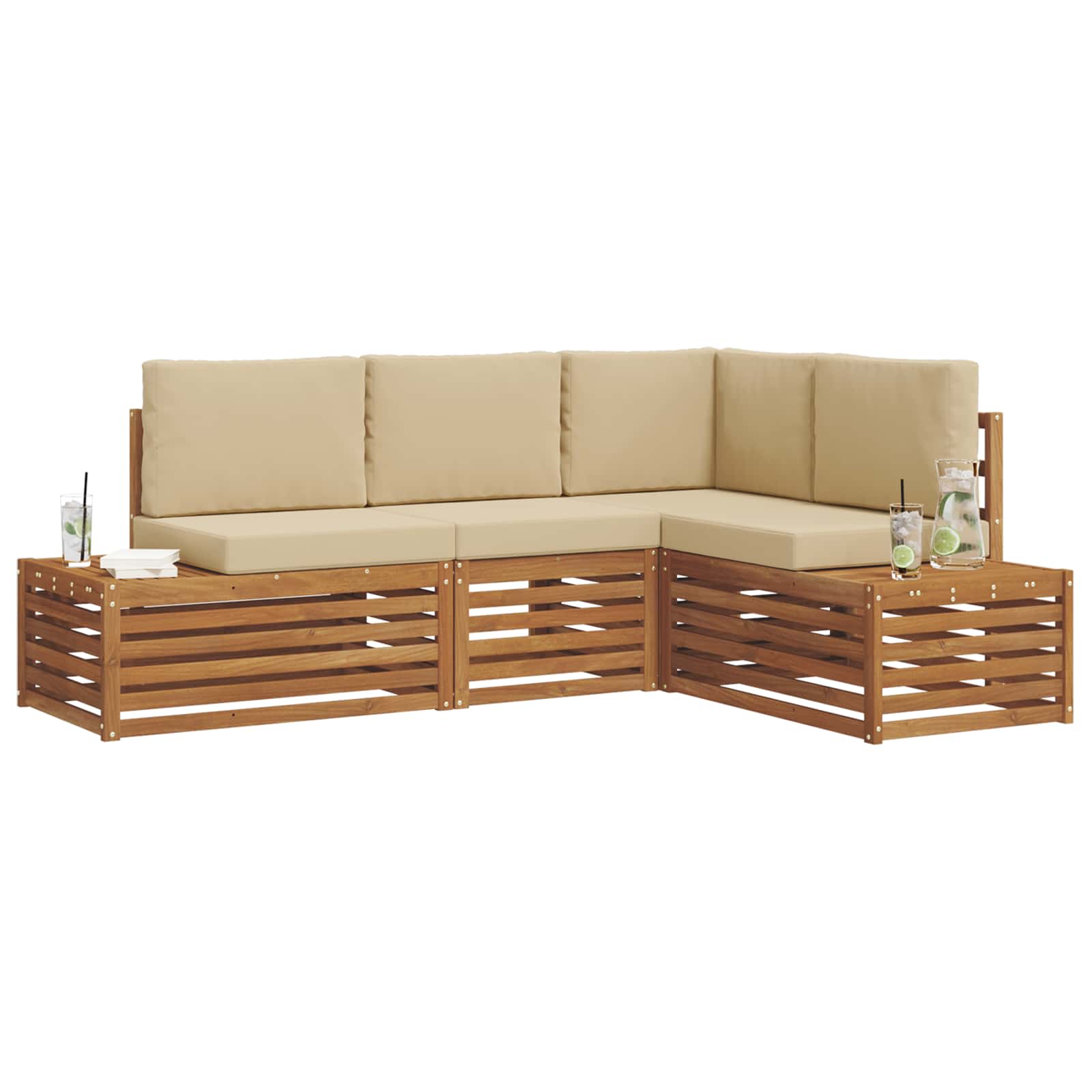 Set di divani da esterno con cuscino 4 Pezzo Naturale e Beige | homemem39