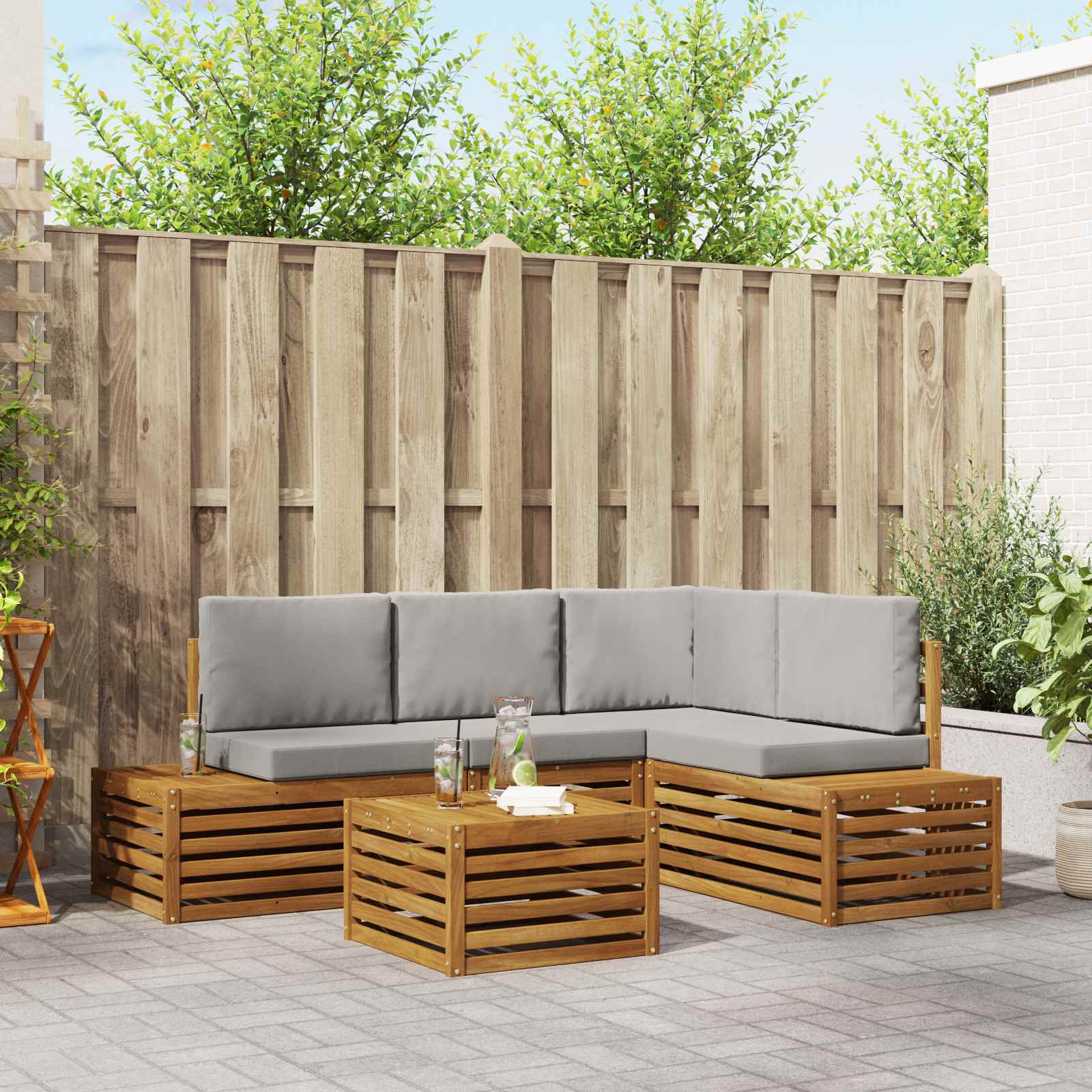 Set di divani da esterno con cuscino Grigio Naturale e Chiaro | homemem39