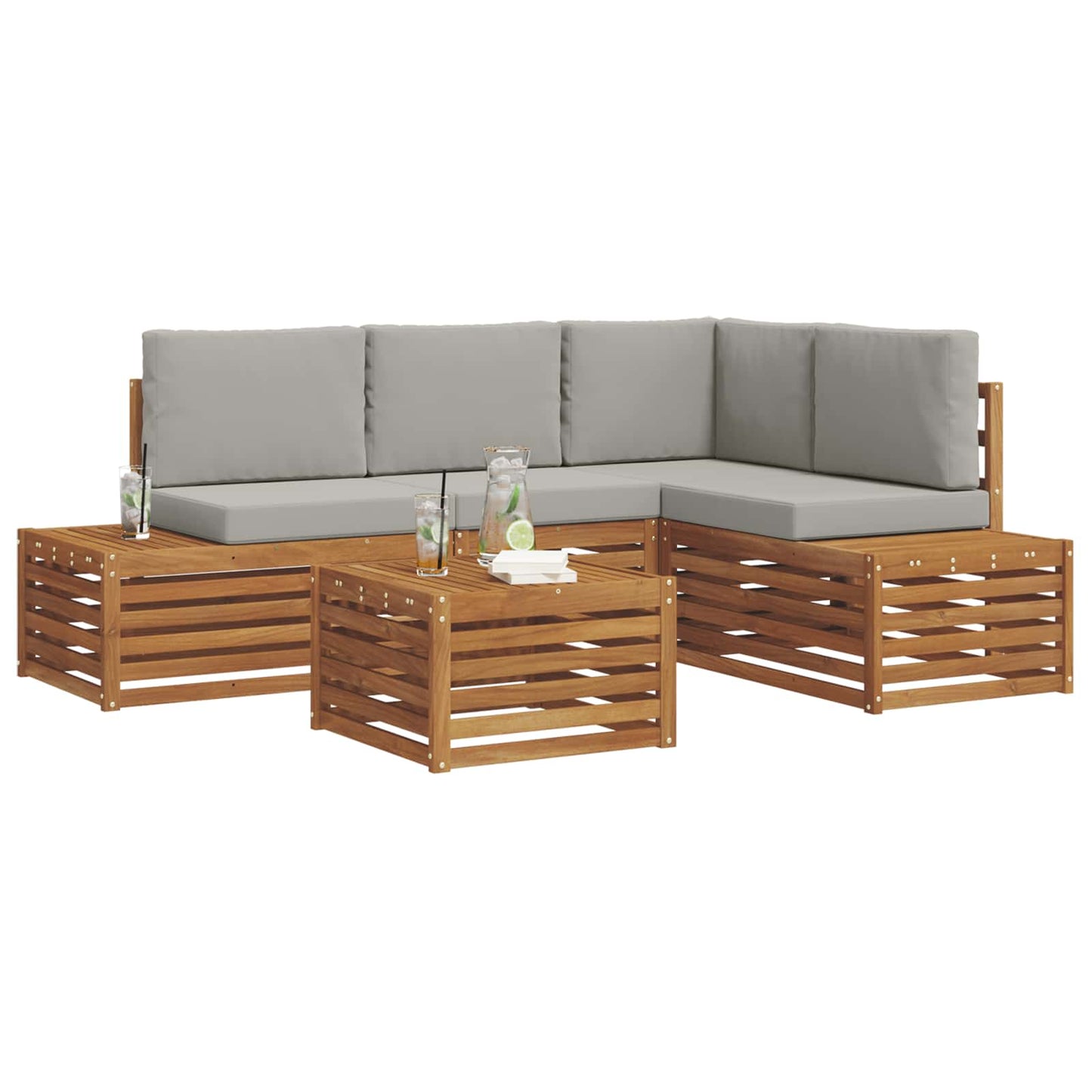 Set di divani da esterno con cuscino Grigio Naturale e Chiaro | homemem39