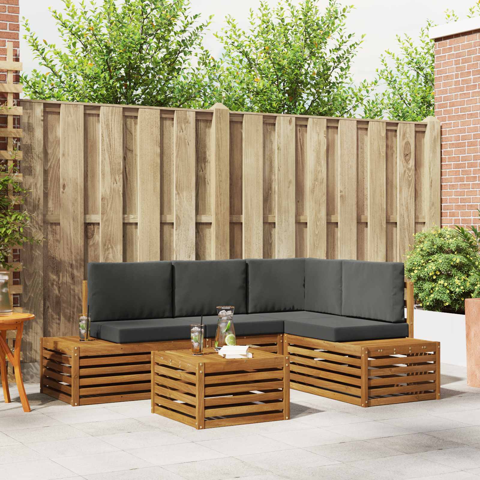 Set di divani da esterno Naturale e Antracite 59 x 59 x 37 cm | homemem39