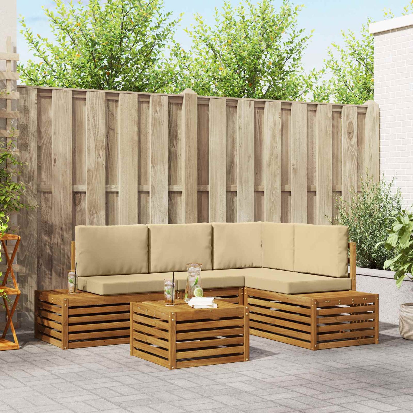 Set di divani da esterno Naturale e Beige 59 x 59 x 37 cm | homemem39