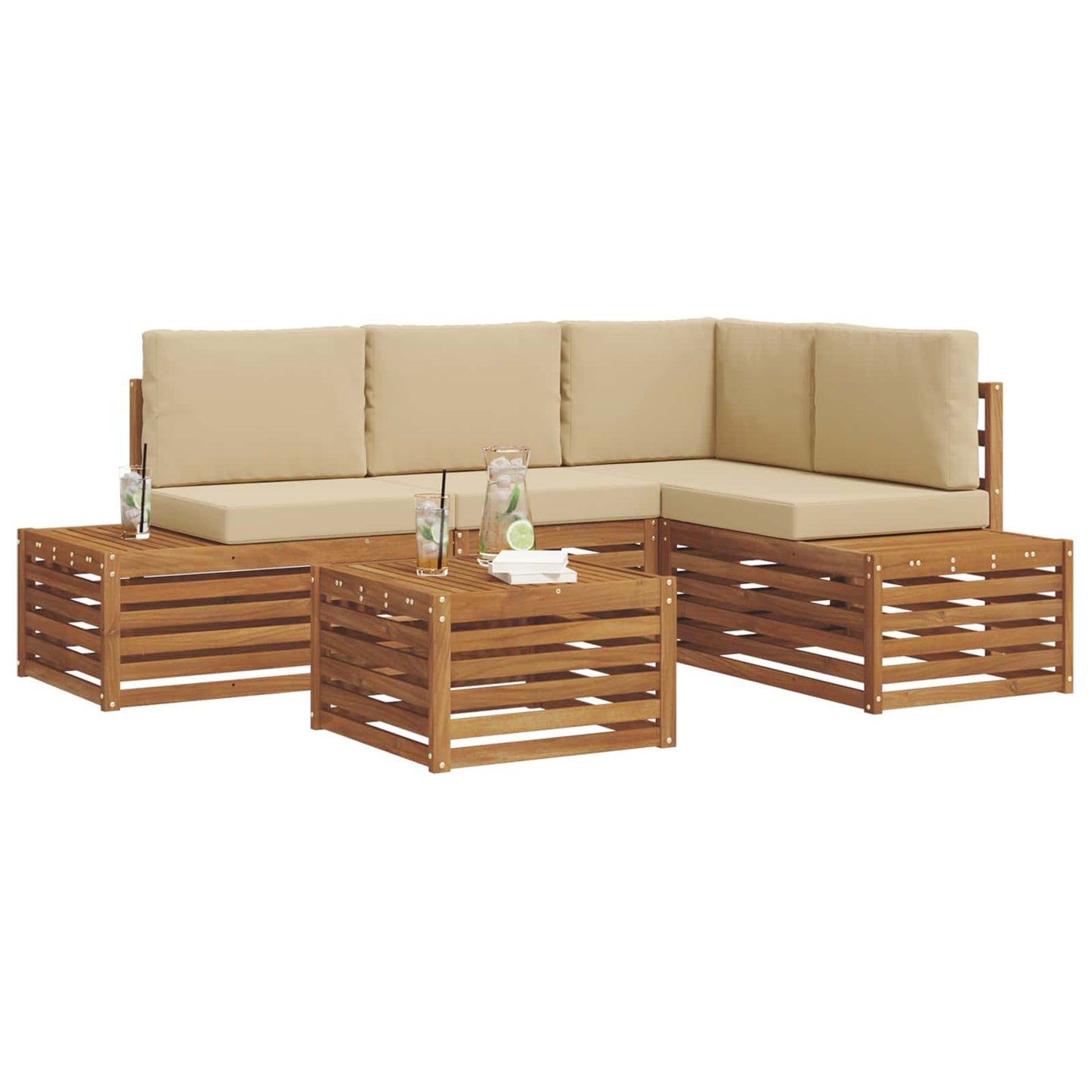 Set di divani da esterno Naturale e Beige 59 x 59 x 37 cm | homemem39
