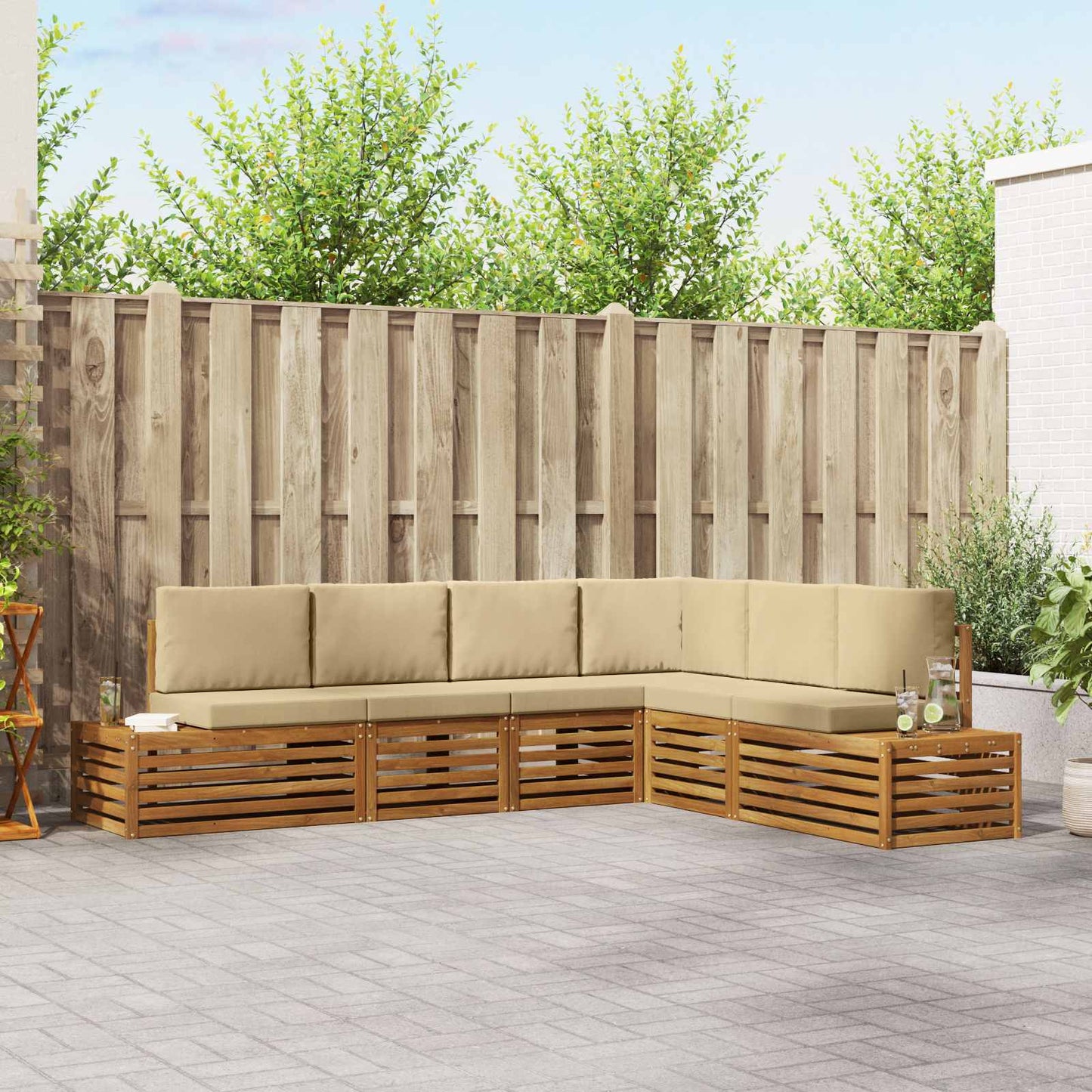 Set di divani da esterno Naturale e Beige 273 x 213,5 x 73 cm