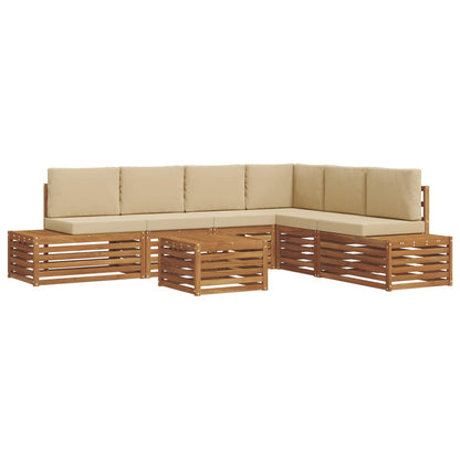 Set di divani da esterno con cuscino 7 Pezzo Naturale e Beige | homemem39